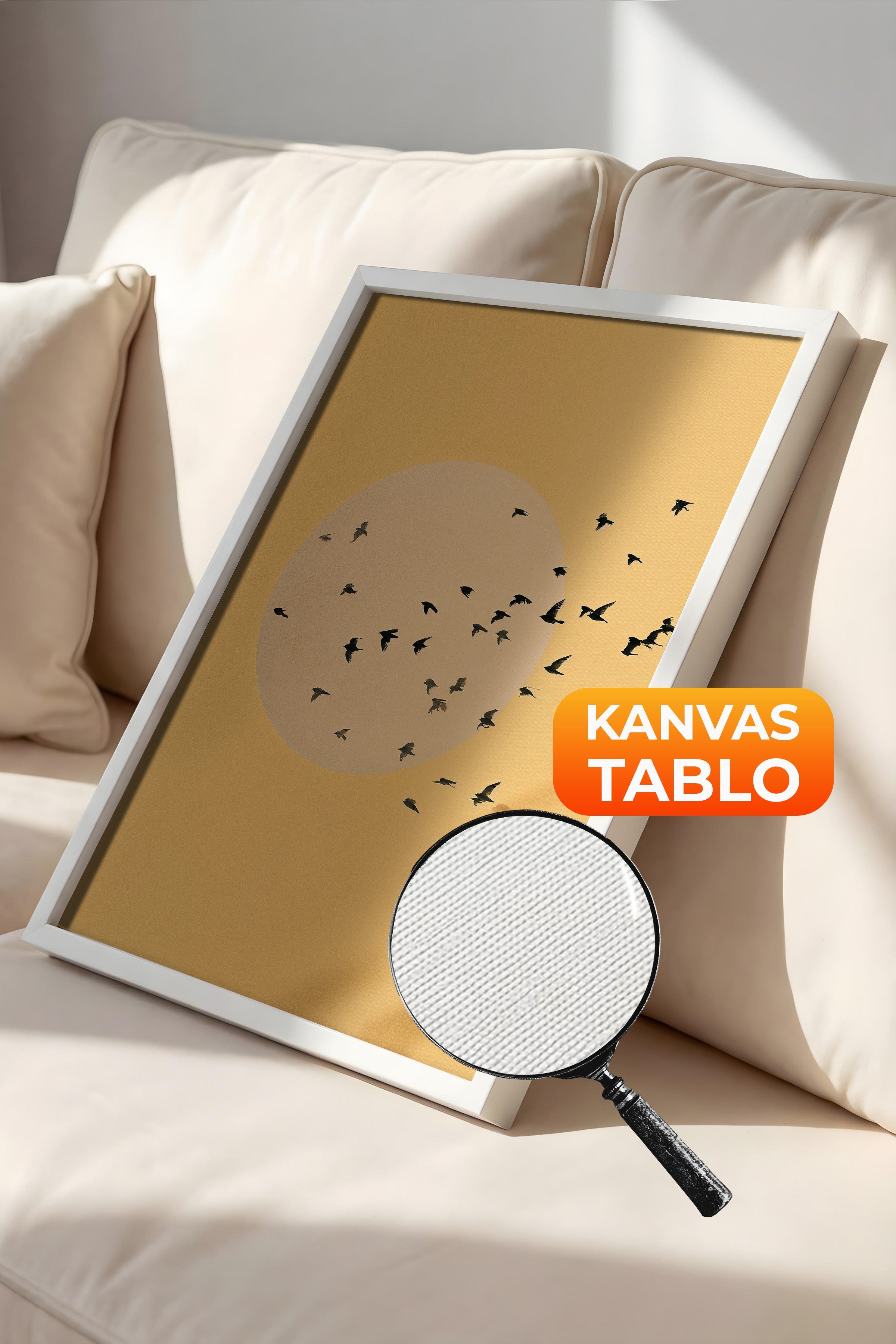Duvar Tablosu, Lüks Beyaz Çerçeveli Kanvas Tablo, Ritüel Serisi, Kuş Tablo, NO:115224