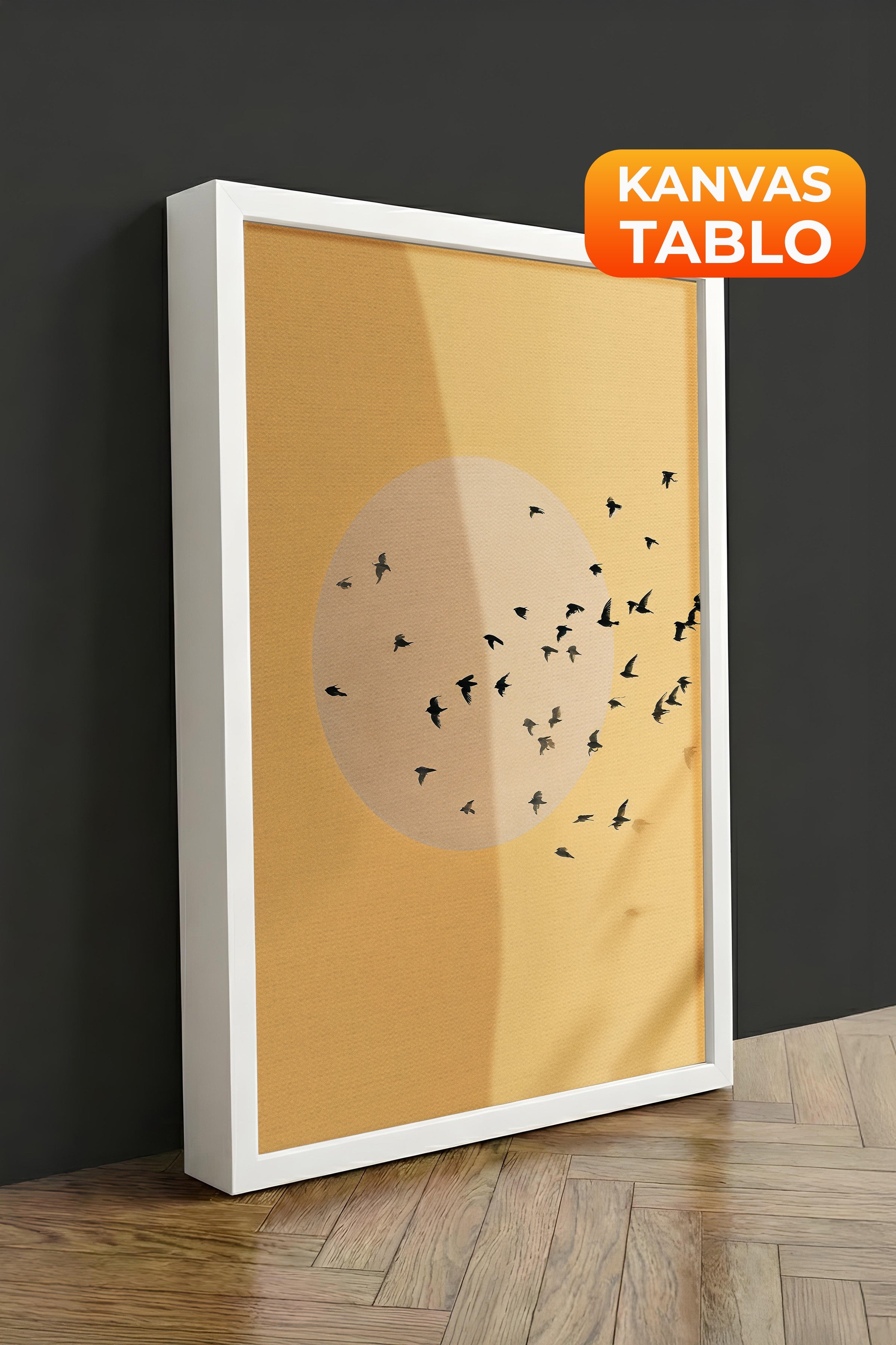 Duvar Tablosu, Lüks Beyaz Çerçeveli Kanvas Tablo, Ritüel Serisi, Kuş Tablo, NO:115224