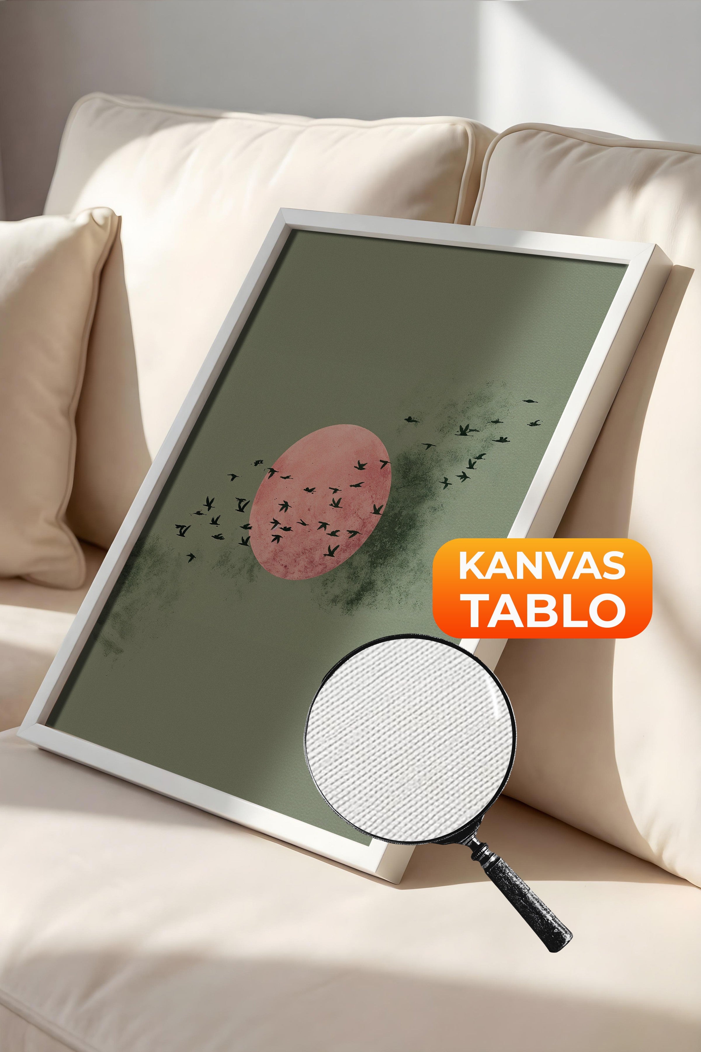 Duvar Tablosu, Lüks Beyaz Çerçeveli Kanvas Tablo, Ritüel Serisi, Kuş Tablo, NO:115234