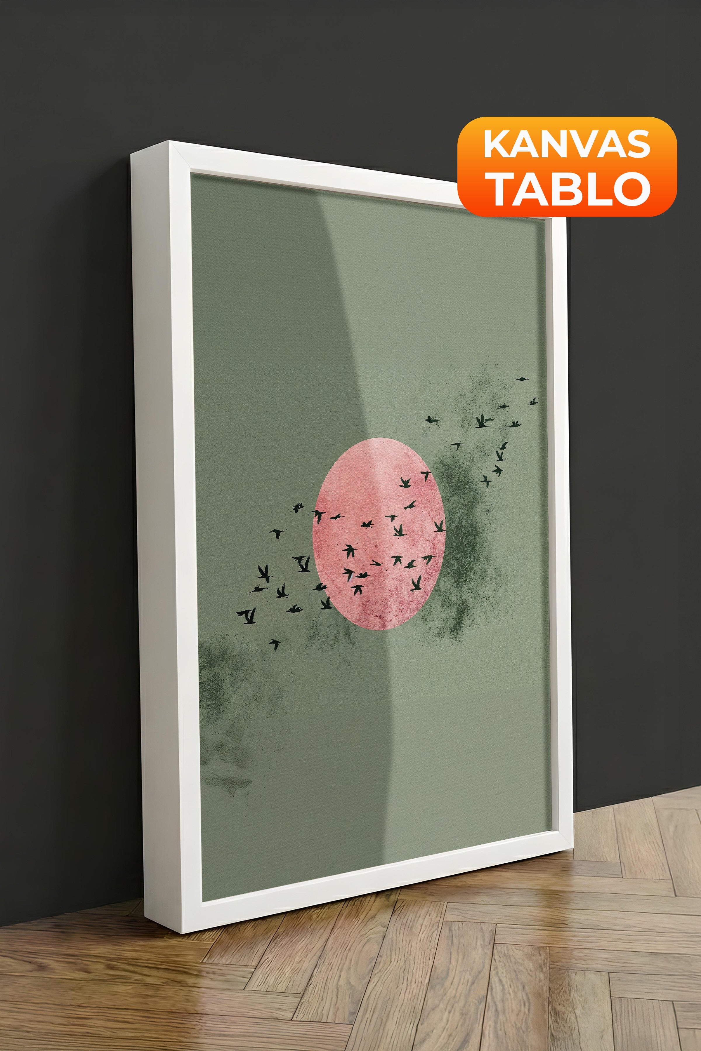 Duvar Tablosu, Lüks Beyaz Çerçeveli Kanvas Tablo, Ritüel Serisi, Kuş Tablo, NO:115234