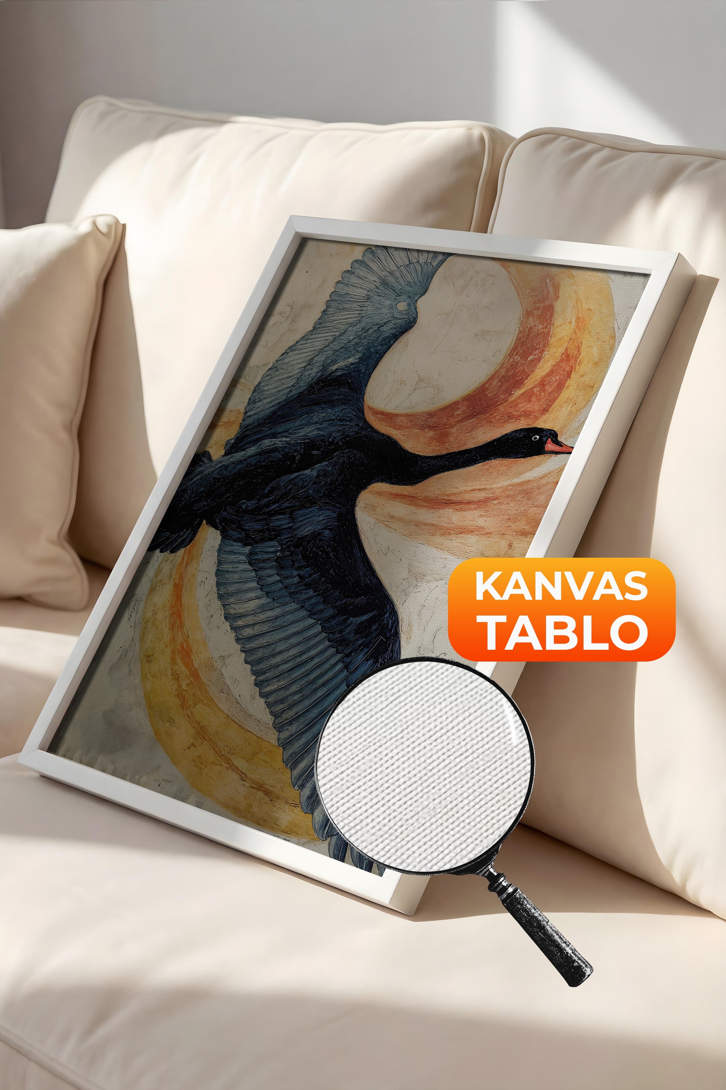 Duvar Tablosu, Lüks Beyaz Çerçeveli Kanvas Tablo, Ritüel Serisi, Kuş Tablo, NO:115235