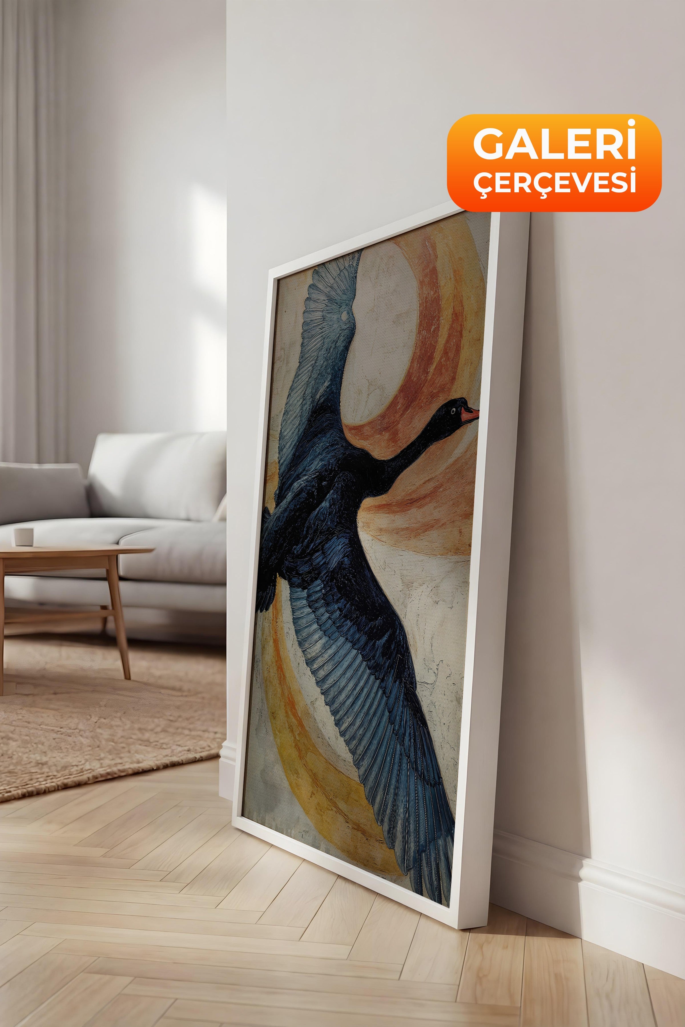 Duvar Tablosu, Lüks Beyaz Çerçeveli Kanvas Tablo, Ritüel Serisi, Kuş Tablo, NO:115235