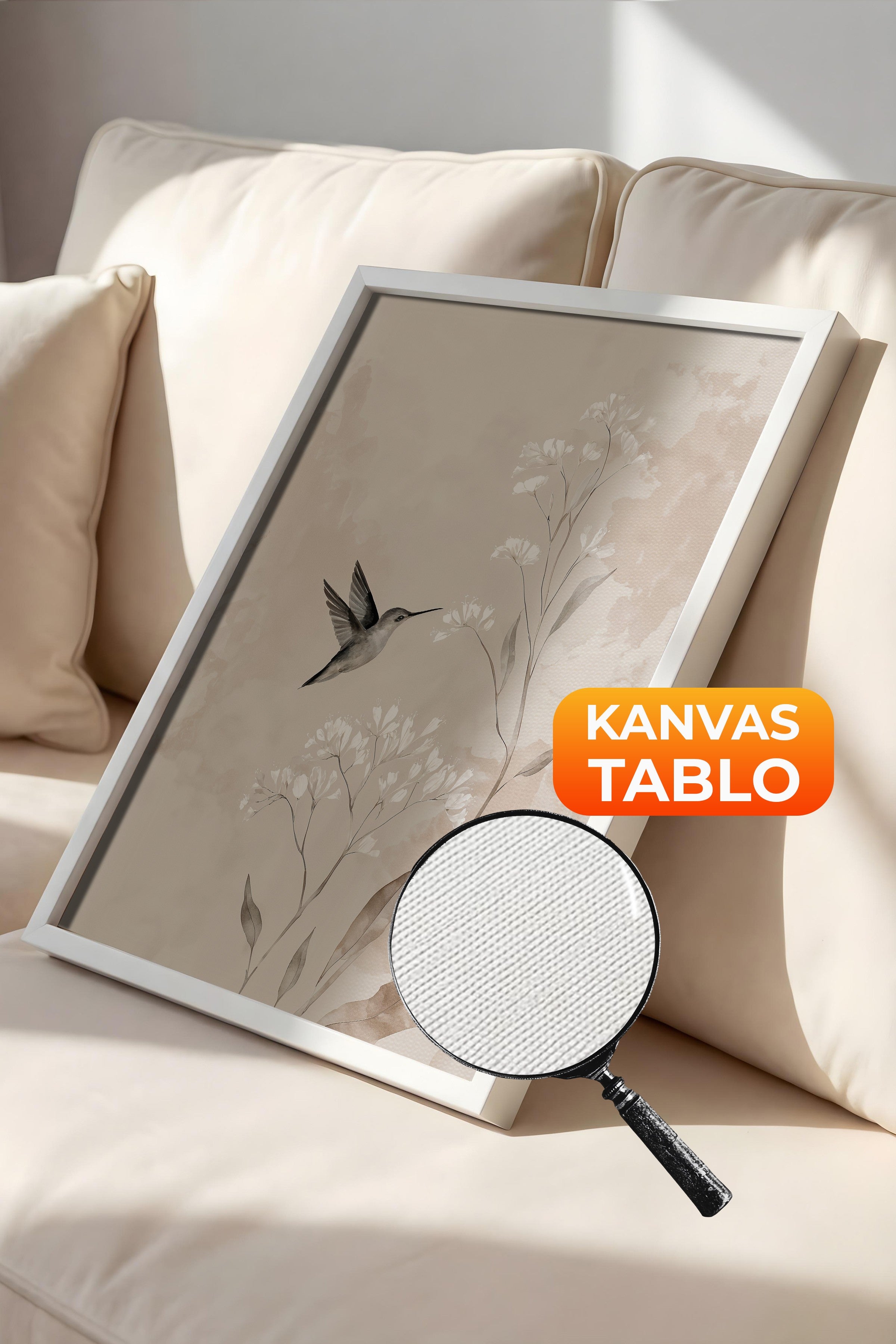 Duvar Tablosu, Lüks Beyaz Çerçeveli Kanvas Tablo, Ritüel Serisi, Kuş Tablo, NO:115239