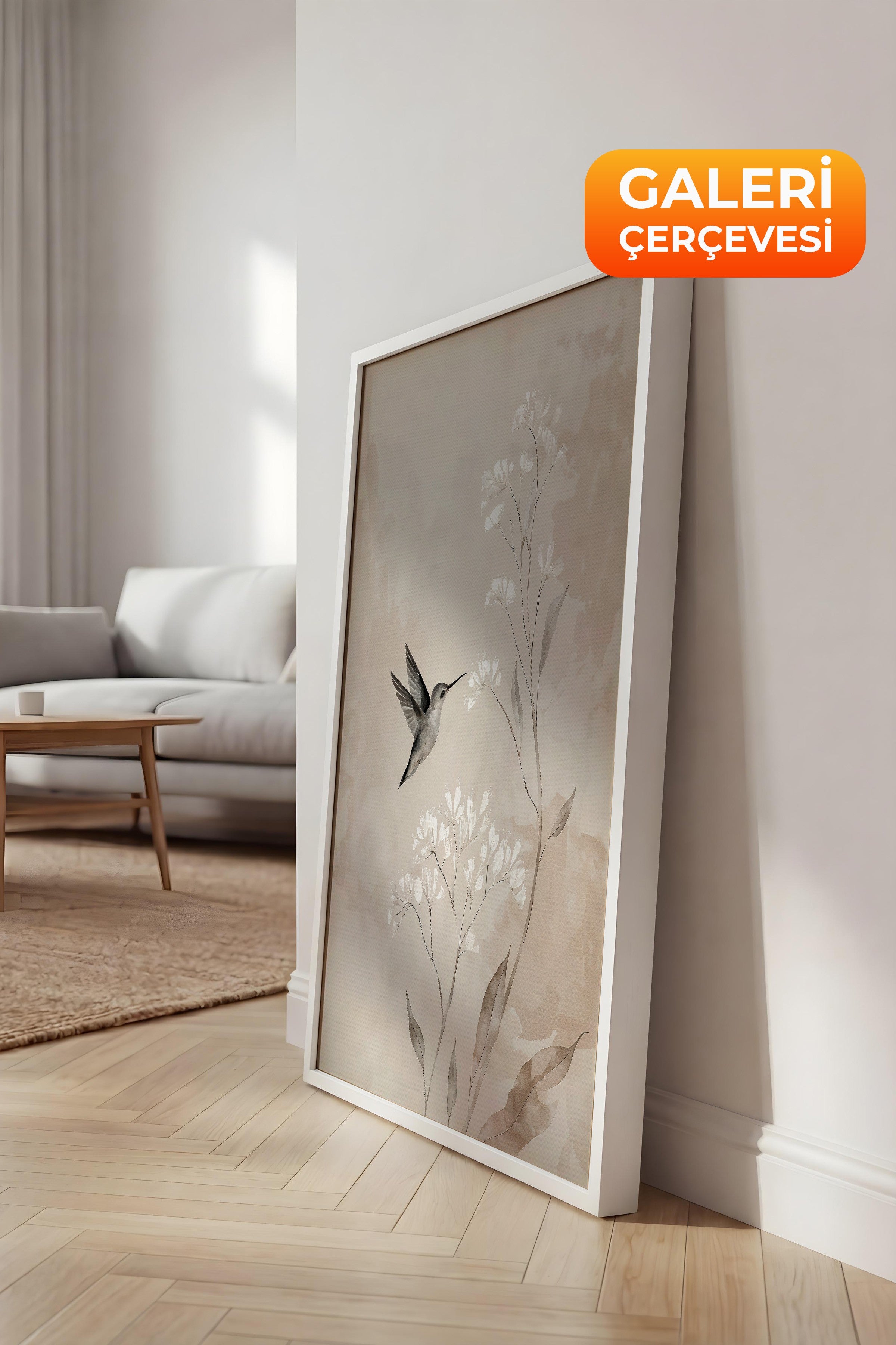 Duvar Tablosu, Lüks Beyaz Çerçeveli Kanvas Tablo, Ritüel Serisi, Kuş Tablo, NO:115239