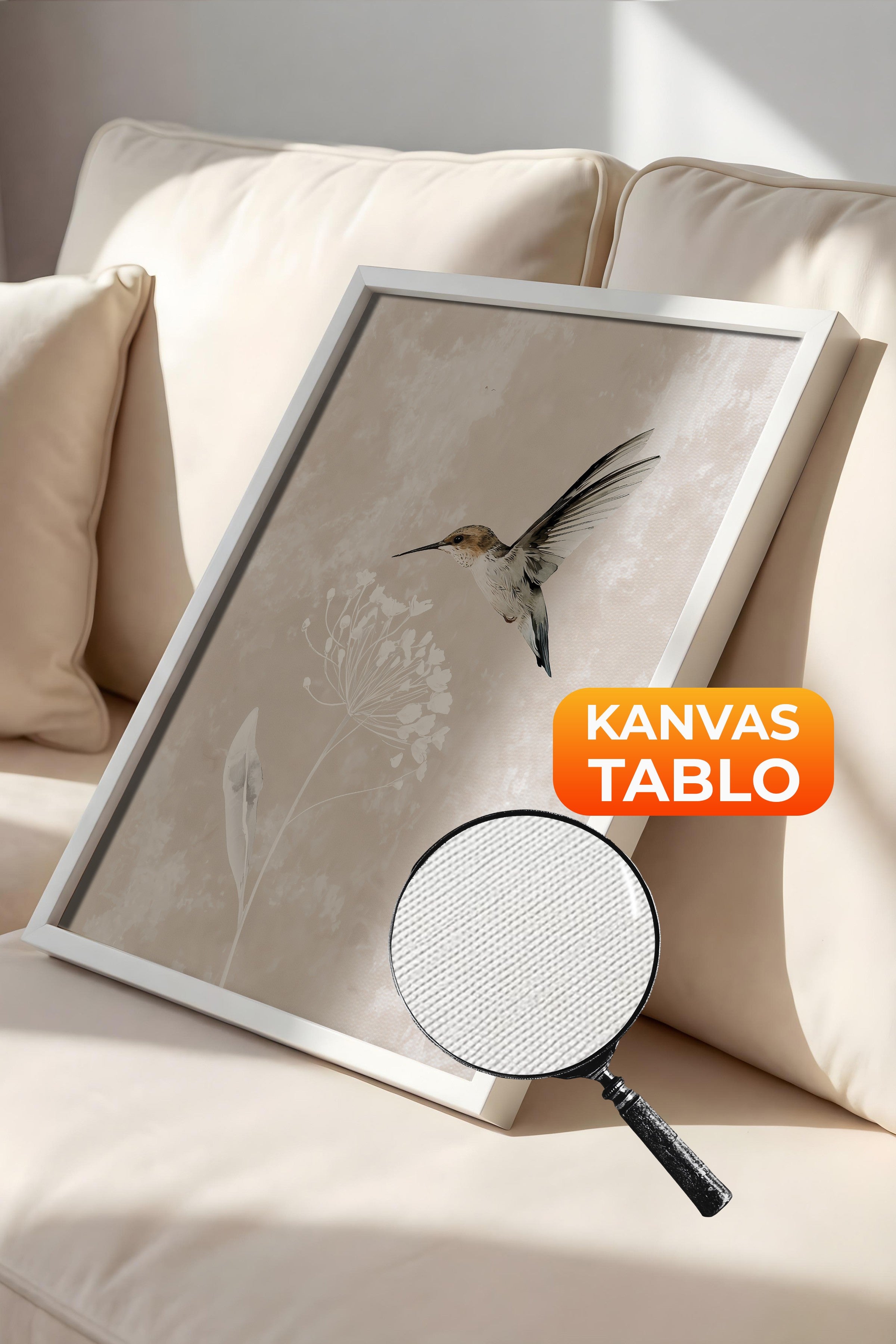 Duvar Tablosu, Lüks Beyaz Çerçeveli Kanvas Tablo, Ritüel Serisi, Kuş Tablo, NO:115241