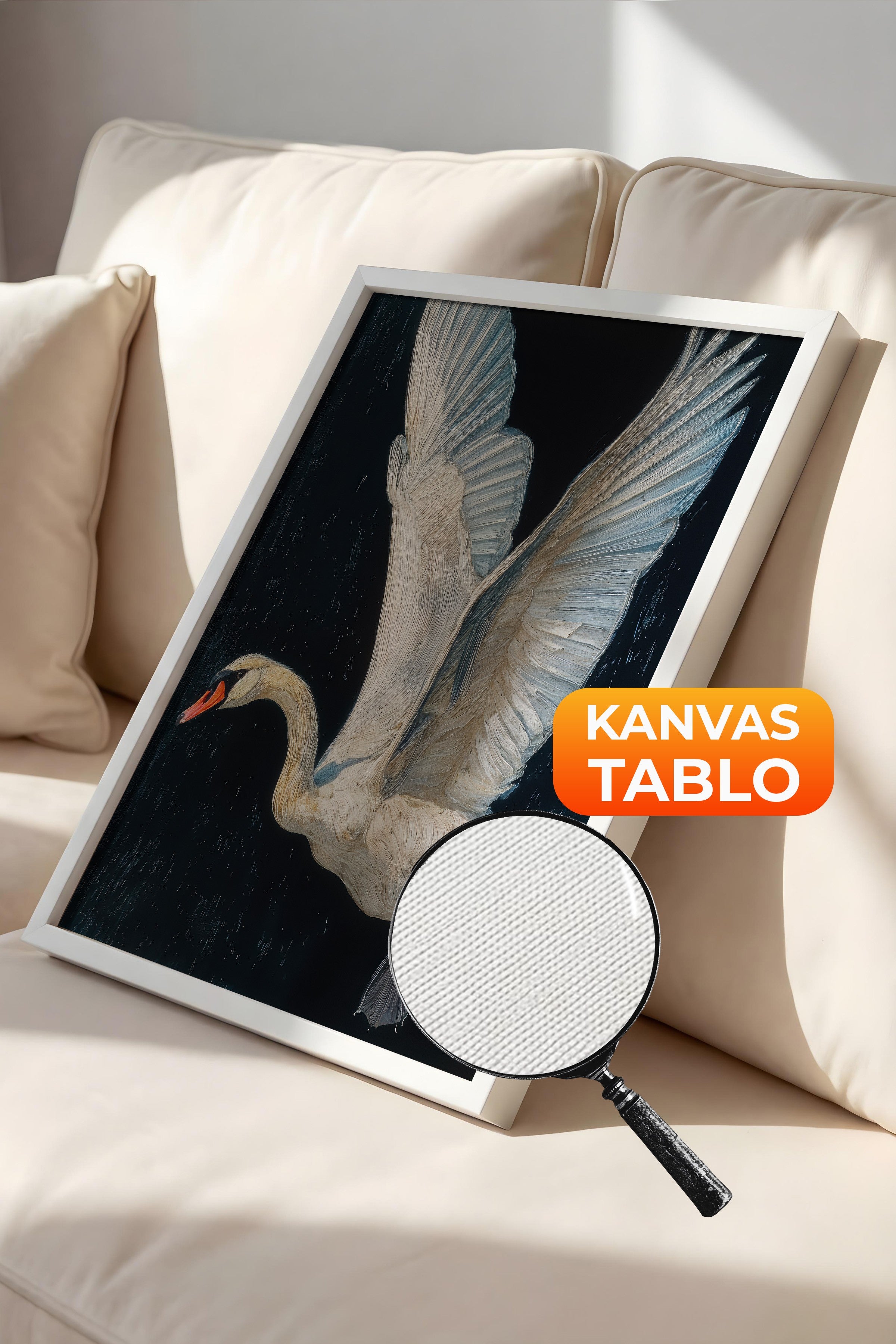 Duvar Tablosu, Lüks Beyaz Çerçeveli Kanvas Tablo, Ritüel Serisi, Kuş Tablo, NO:115243