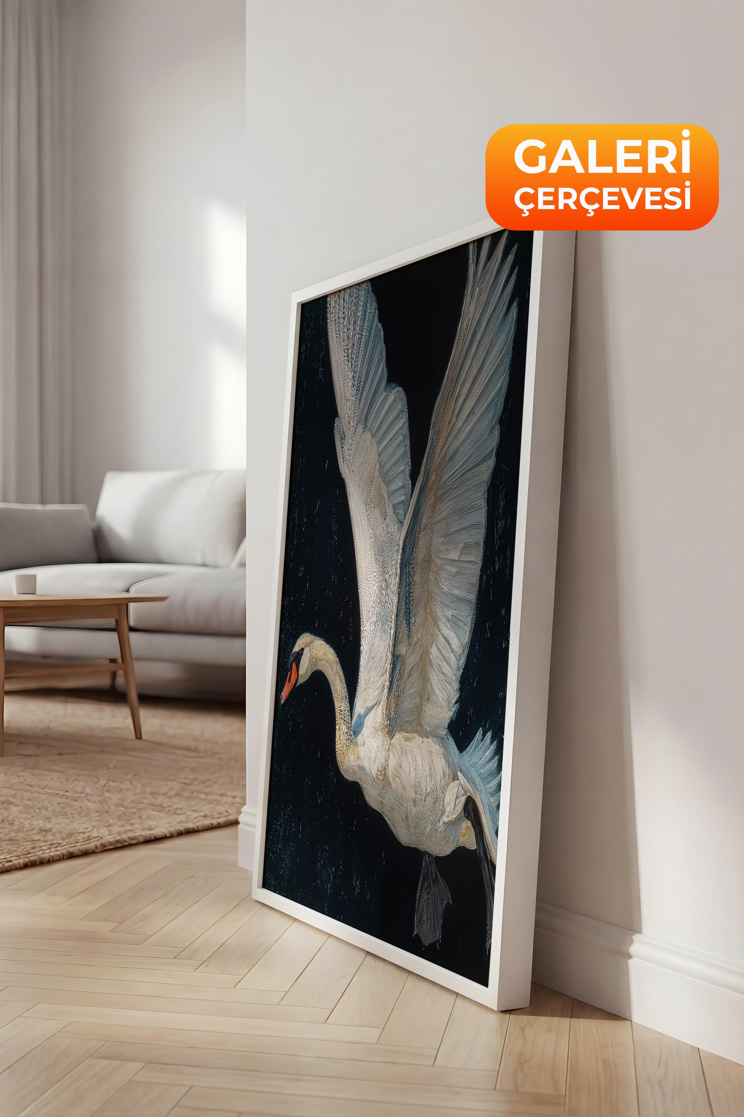 Duvar Tablosu, Lüks Beyaz Çerçeveli Kanvas Tablo, Ritüel Serisi, Kuş Tablo, NO:115243