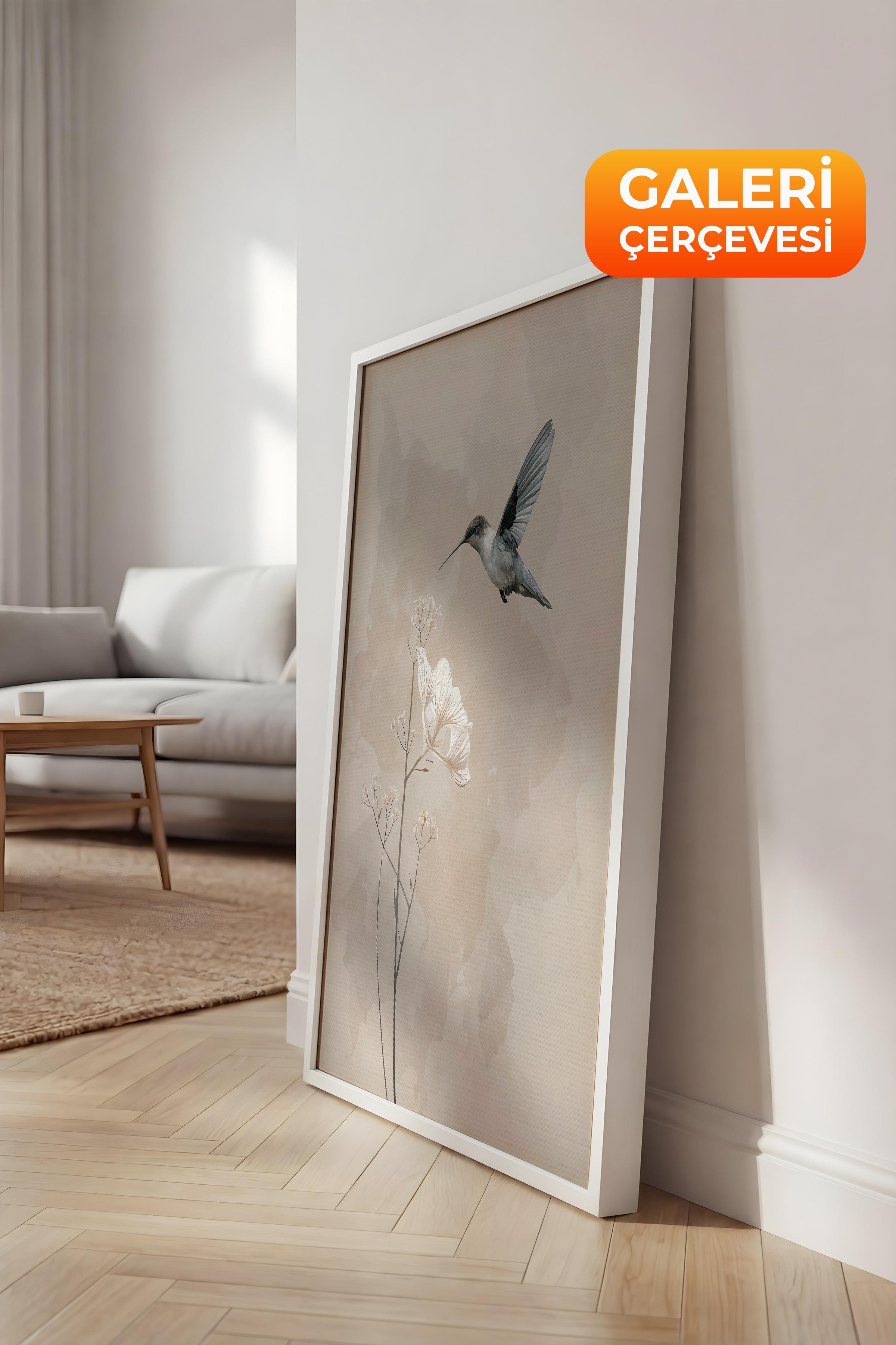 Duvar Tablosu, Lüks Beyaz Çerçeveli Kanvas Tablo, Ritüel Serisi, Kuş Tablo, NO:115244
