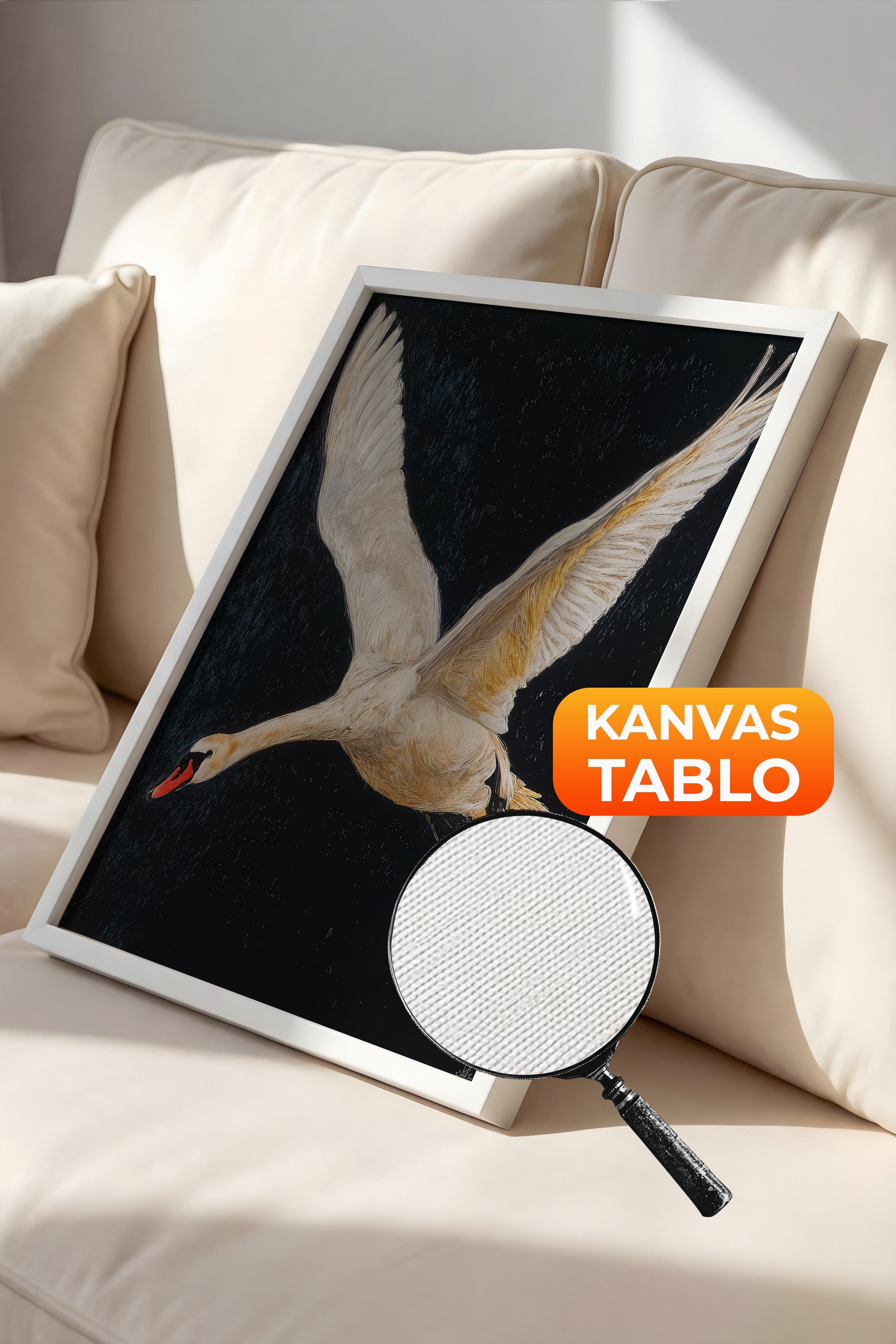 Duvar Tablosu, Lüks Beyaz Çerçeveli Kanvas Tablo, Ritüel Serisi, Kuş Tablo, NO:115246