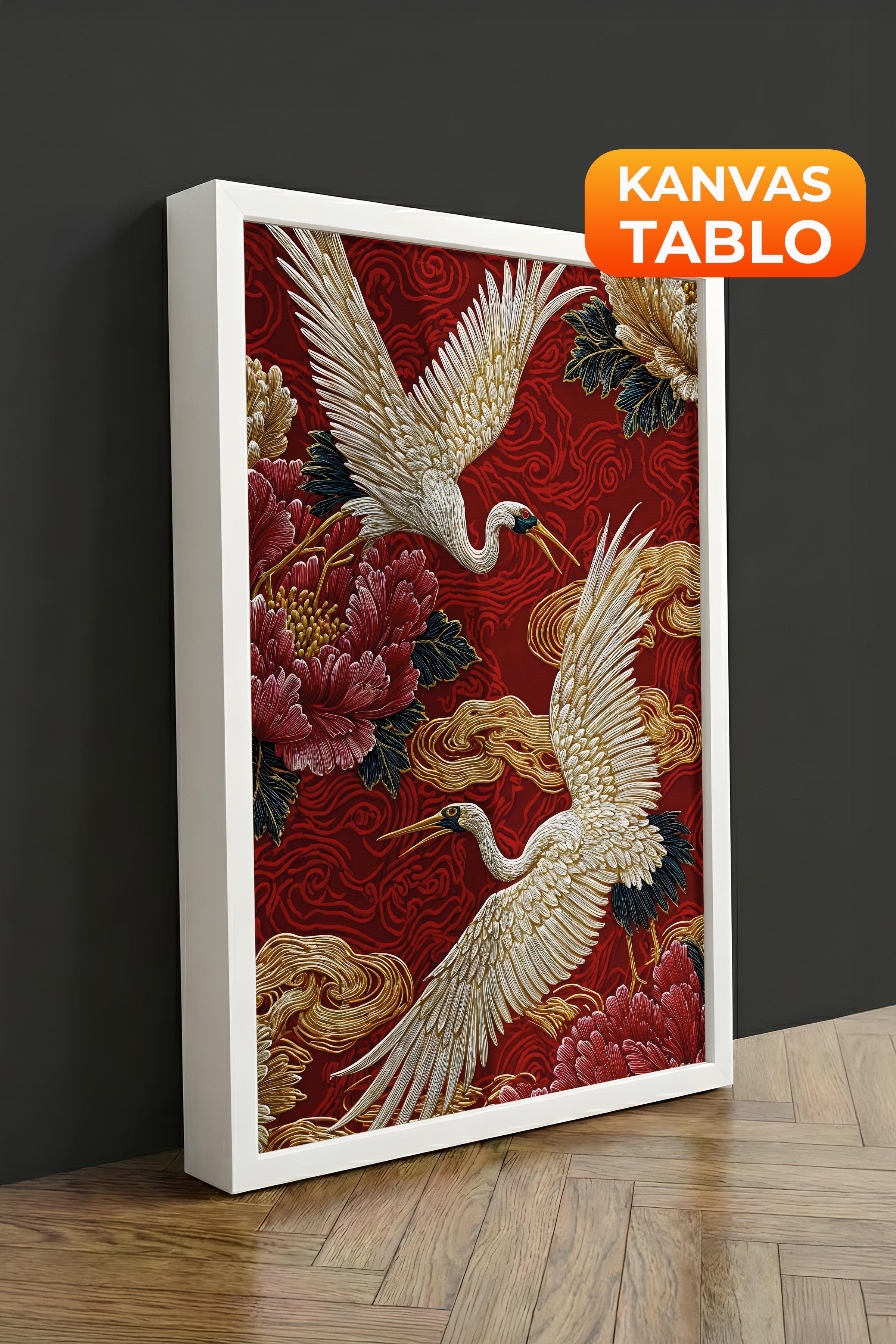 Duvar Tablosu, Lüks Beyaz Çerçeveli Kanvas Tablo, Ritüel Serisi, Kuş Tablo, NO:115248