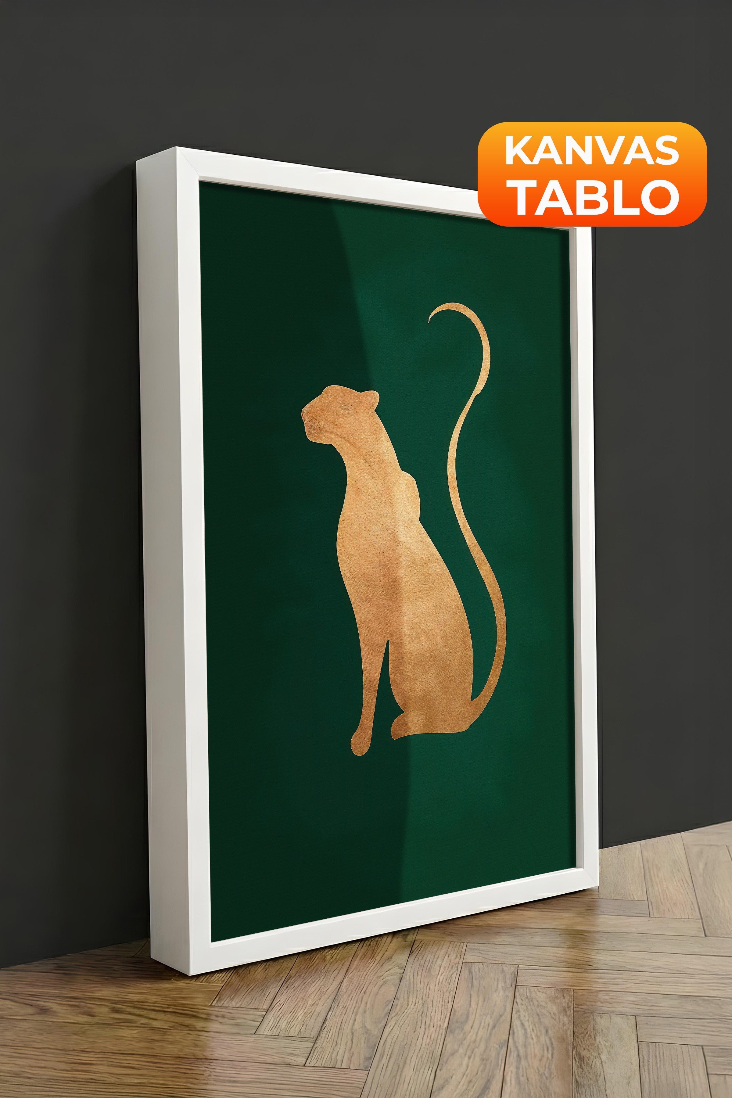 Duvar Tablosu, Lüks Beyaz Çerçeveli Kanvas Tablo, Ritüel Serisi, Leopar Tablo, NO:115222