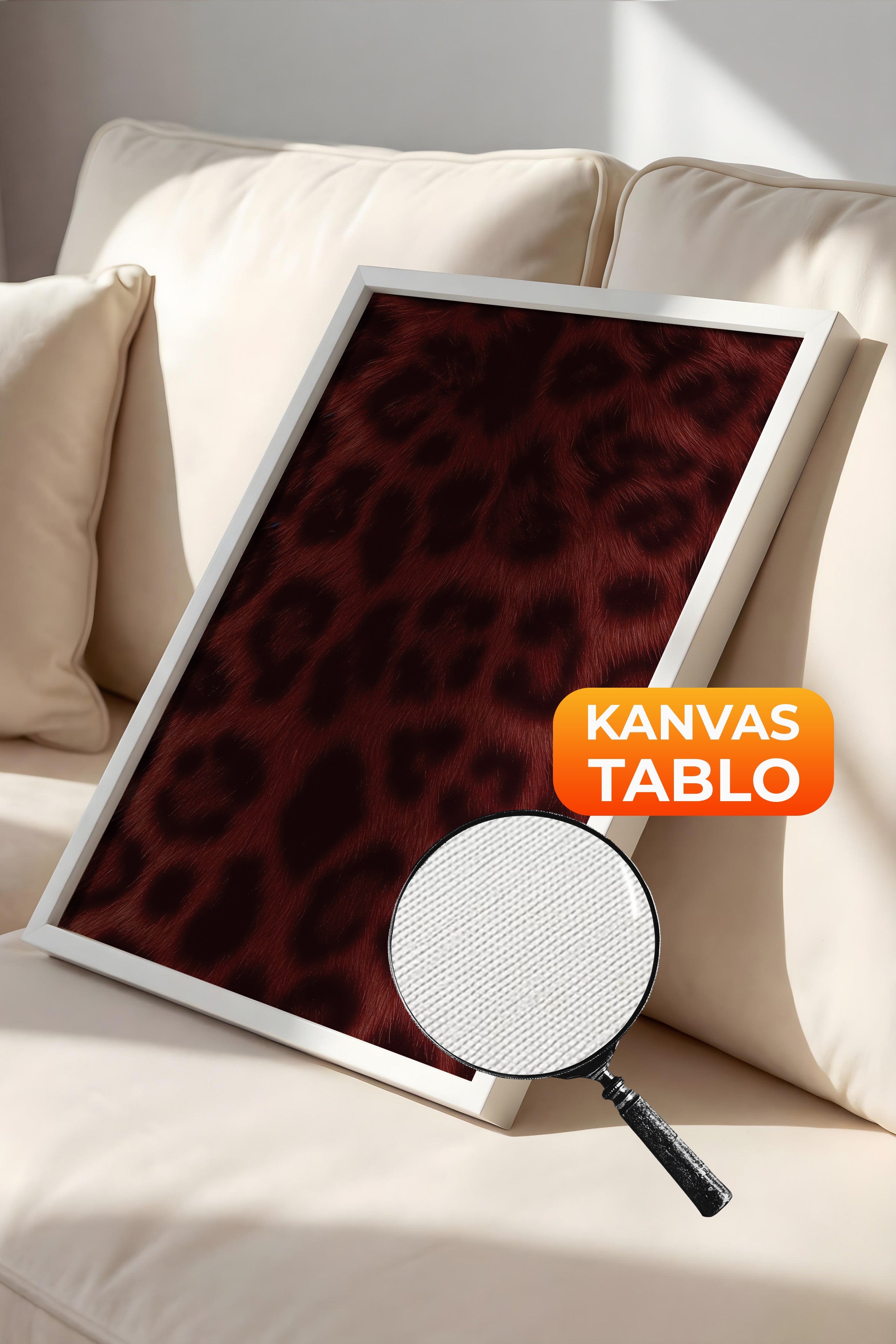 Duvar Tablosu, Lüks Beyaz Çerçeveli Kanvas Tablo, Ritüel Serisi, Leopar Tablo, NO:115237