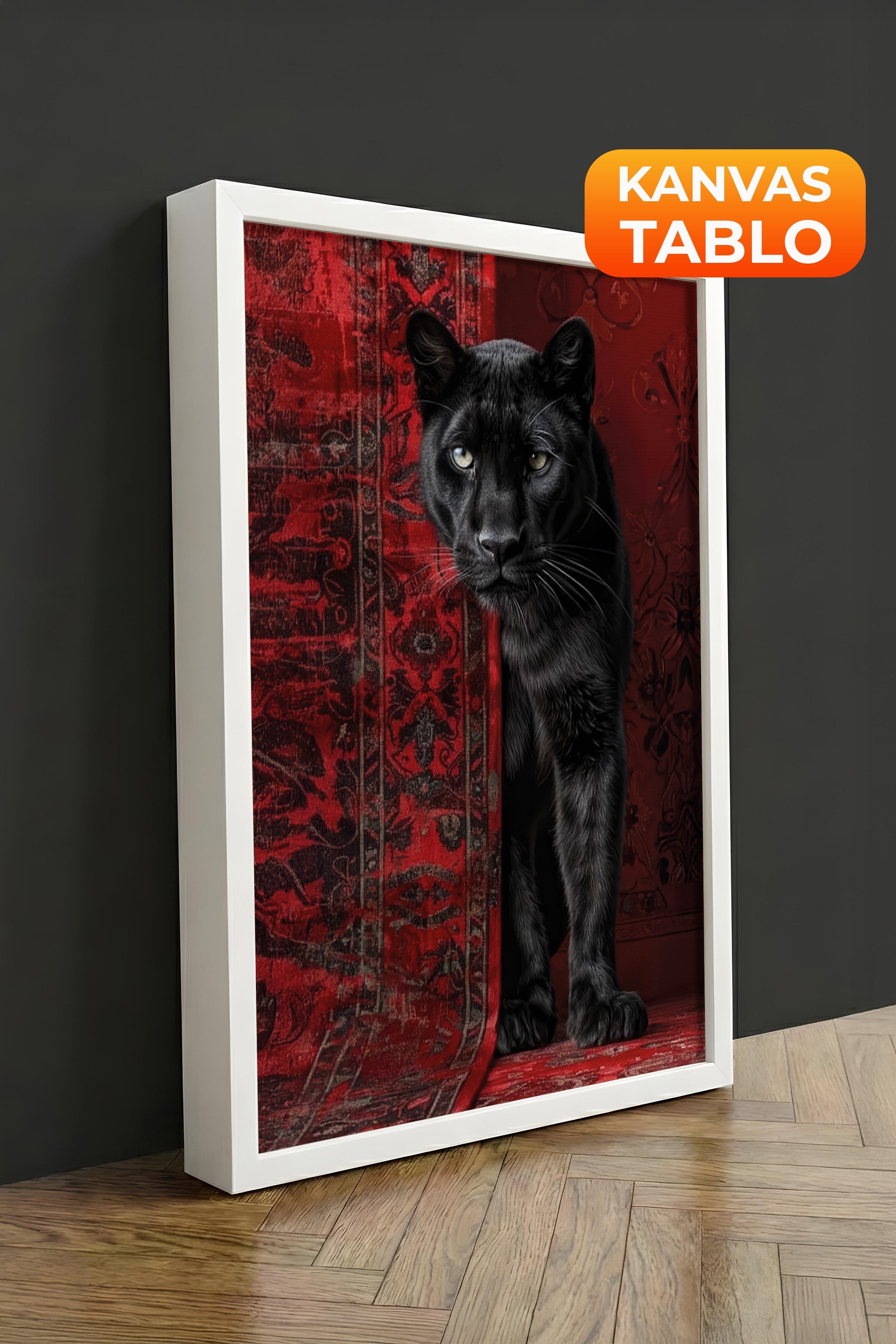 Duvar Tablosu, Lüks Beyaz Çerçeveli Kanvas Tablo, Ritüel Serisi, Leopar Tablo, NO:115238