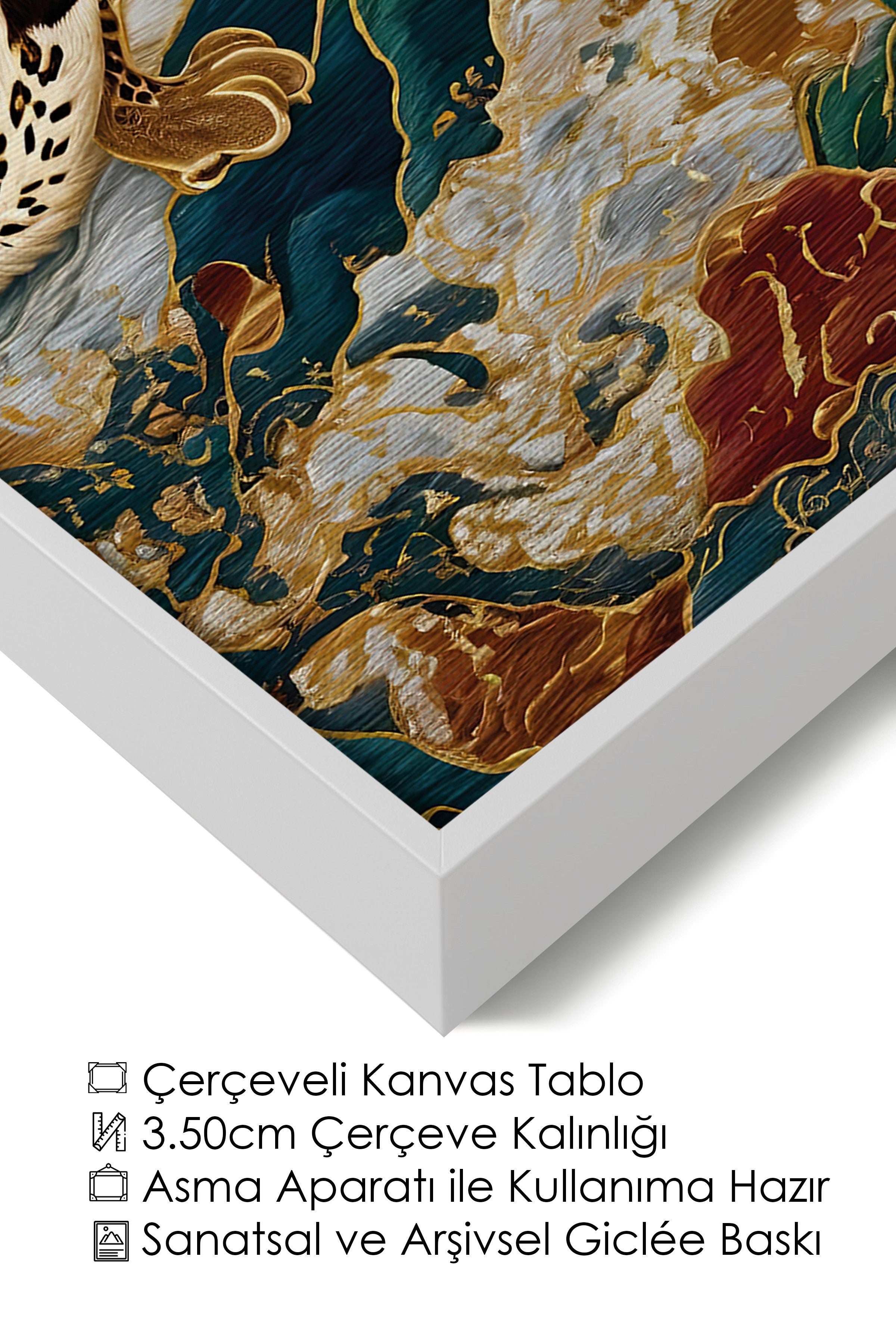 Duvar Tablosu, Lüks Beyaz Çerçeveli Kanvas Tablo, Ritüel Serisi, Leopar Tablo, NO:115250