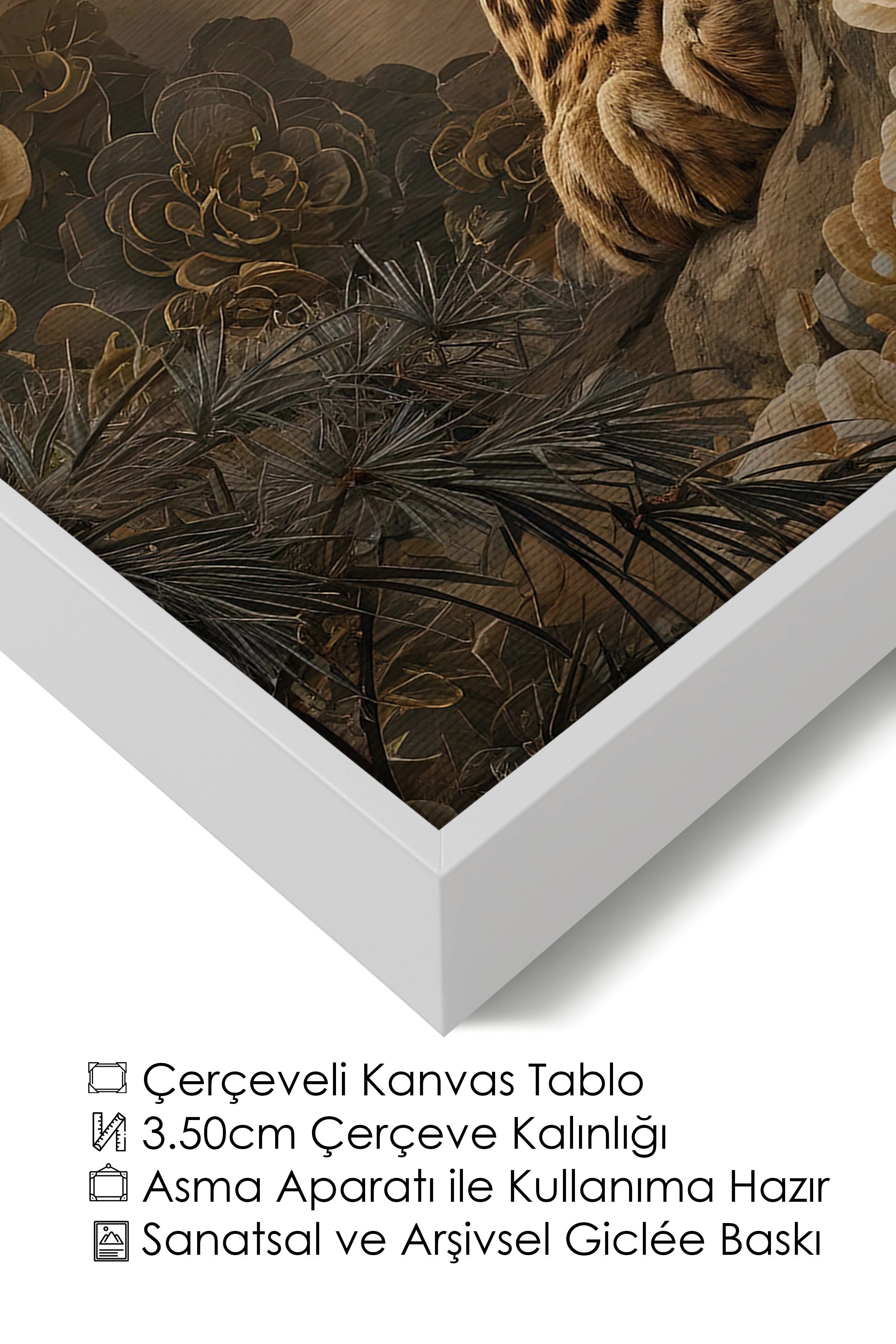 Duvar Tablosu, Lüks Beyaz Çerçeveli Kanvas Tablo, Ritüel Serisi, Leopar Tablo, NO:115254
