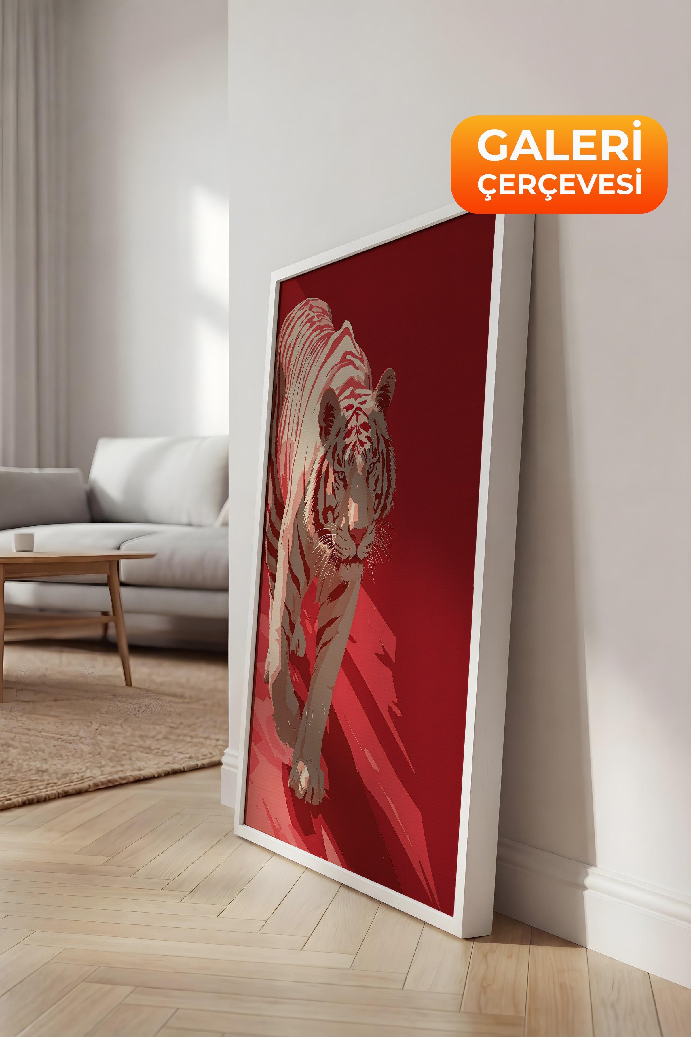 Duvar Tablosu, Lüks Beyaz Çerçeveli Kanvas Tablo, Ritüel Serisi, Leopar Tablo, NO:115262