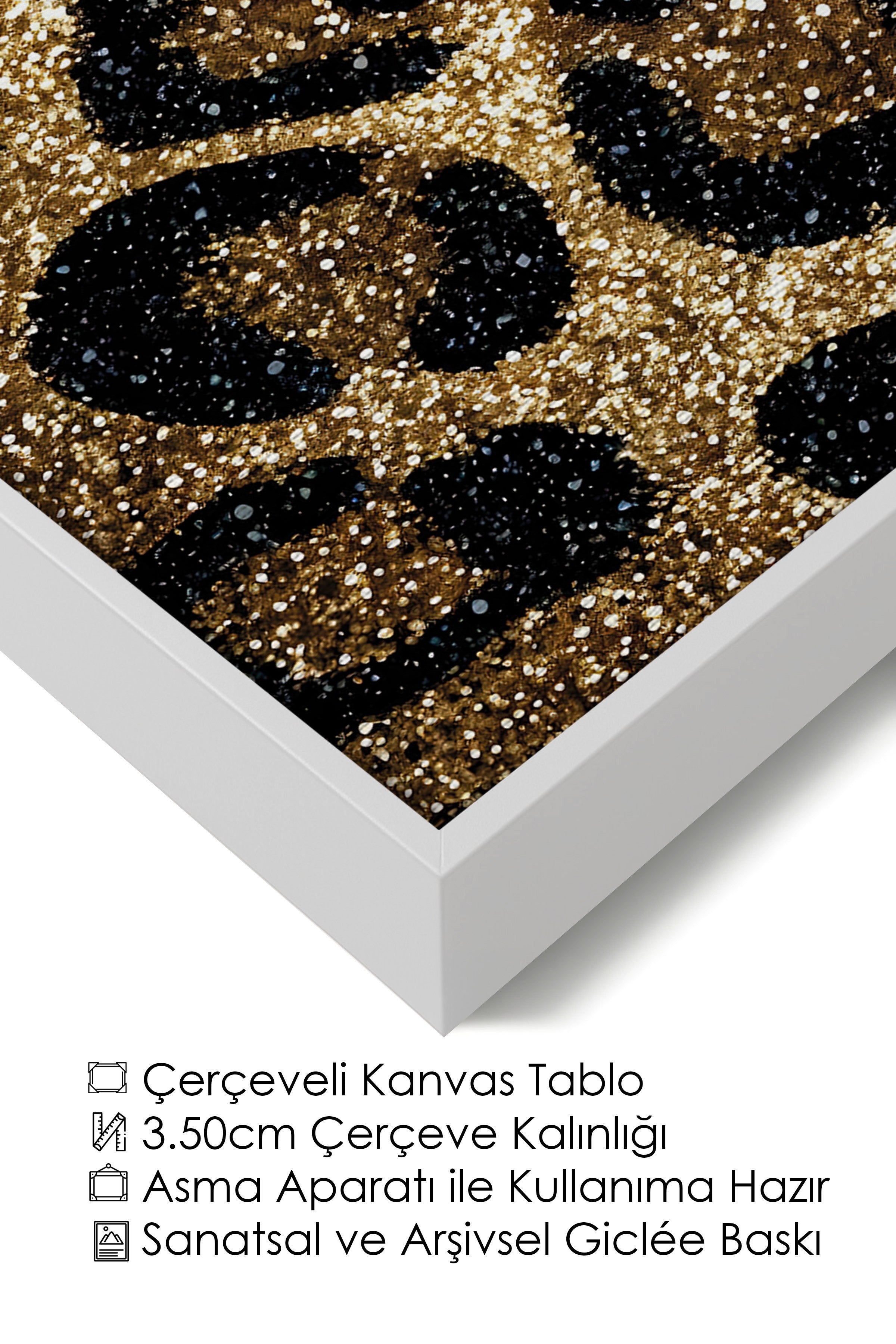 Duvar Tablosu, Lüks Beyaz Çerçeveli Kanvas Tablo, Ritüel Serisi, Leopar Tablo, NO:115264