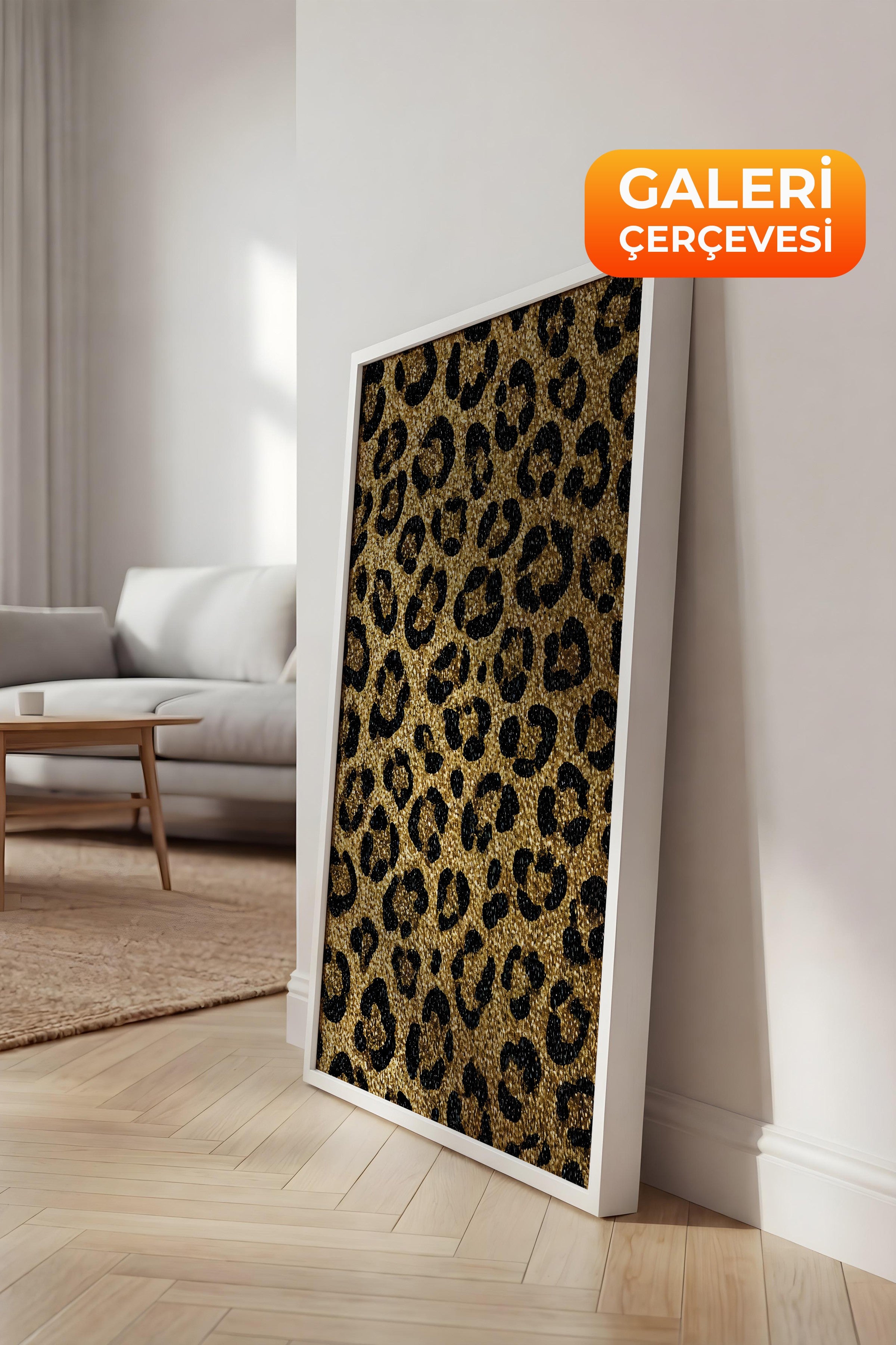 Duvar Tablosu, Lüks Beyaz Çerçeveli Kanvas Tablo, Ritüel Serisi, Leopar Tablo, NO:115266