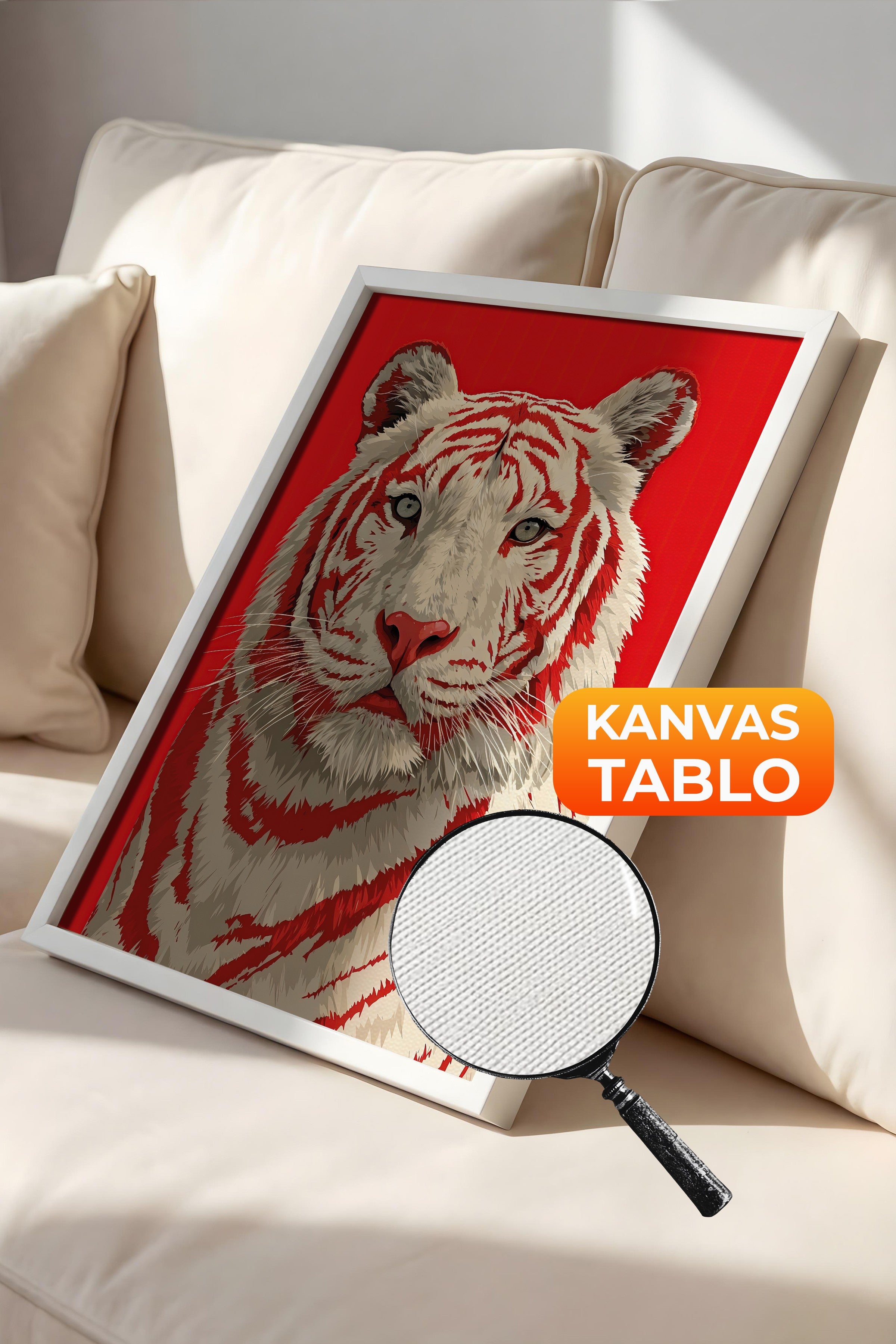 Duvar Tablosu, Lüks Beyaz Çerçeveli Kanvas Tablo, Ritüel Serisi, Leopar Tablo, NO:115275