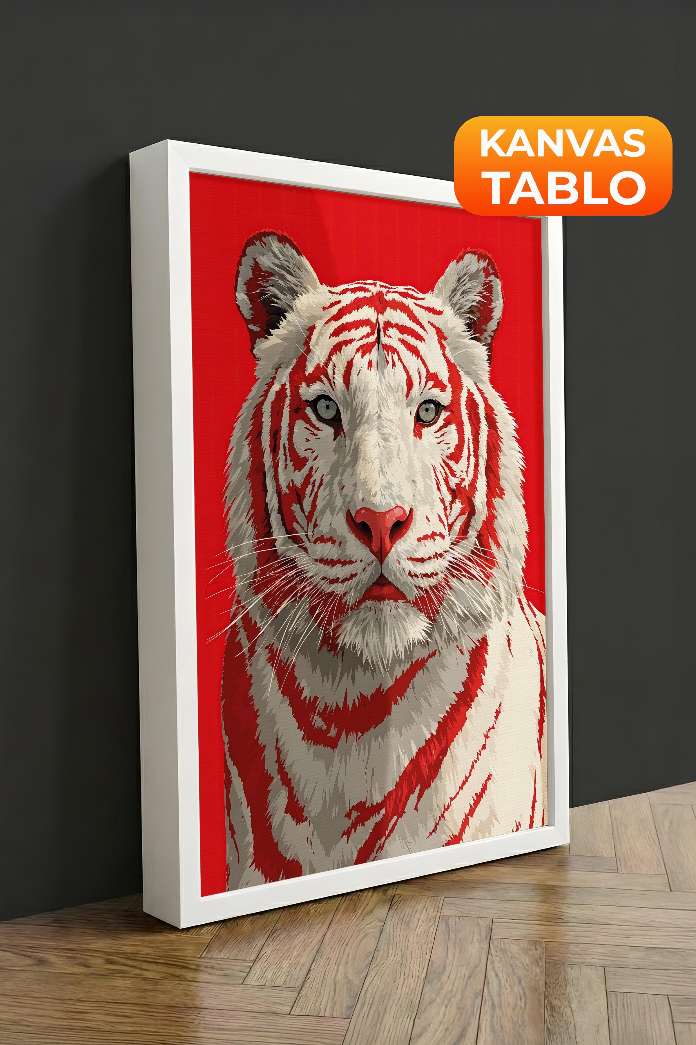 Duvar Tablosu, Lüks Beyaz Çerçeveli Kanvas Tablo, Ritüel Serisi, Leopar Tablo, NO:115275