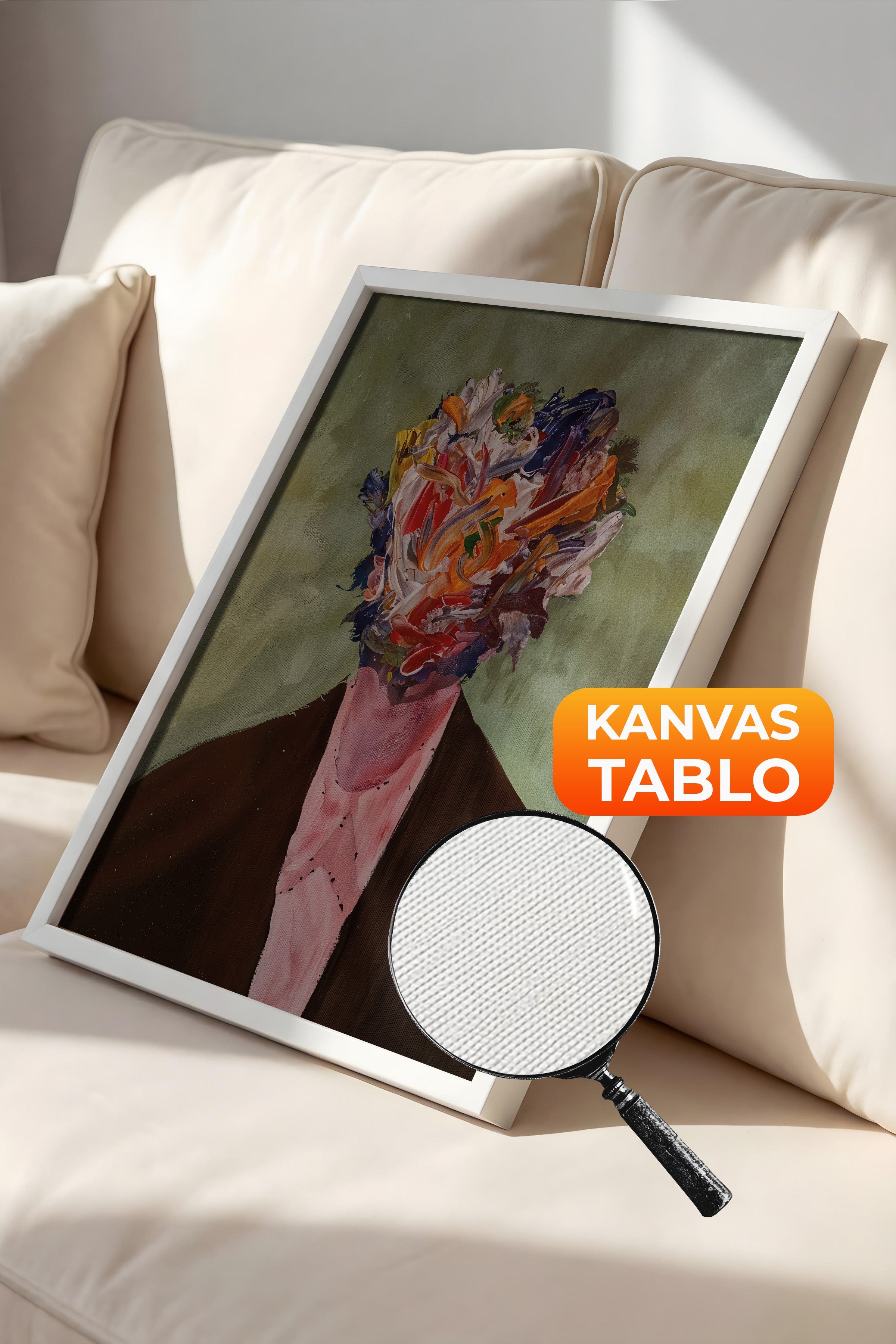 Duvar Tablosu, Lüks Beyaz Çerçeveli Kanvas Tablo, Ritüel Serisi, Maximalist Tablo, NO:115194