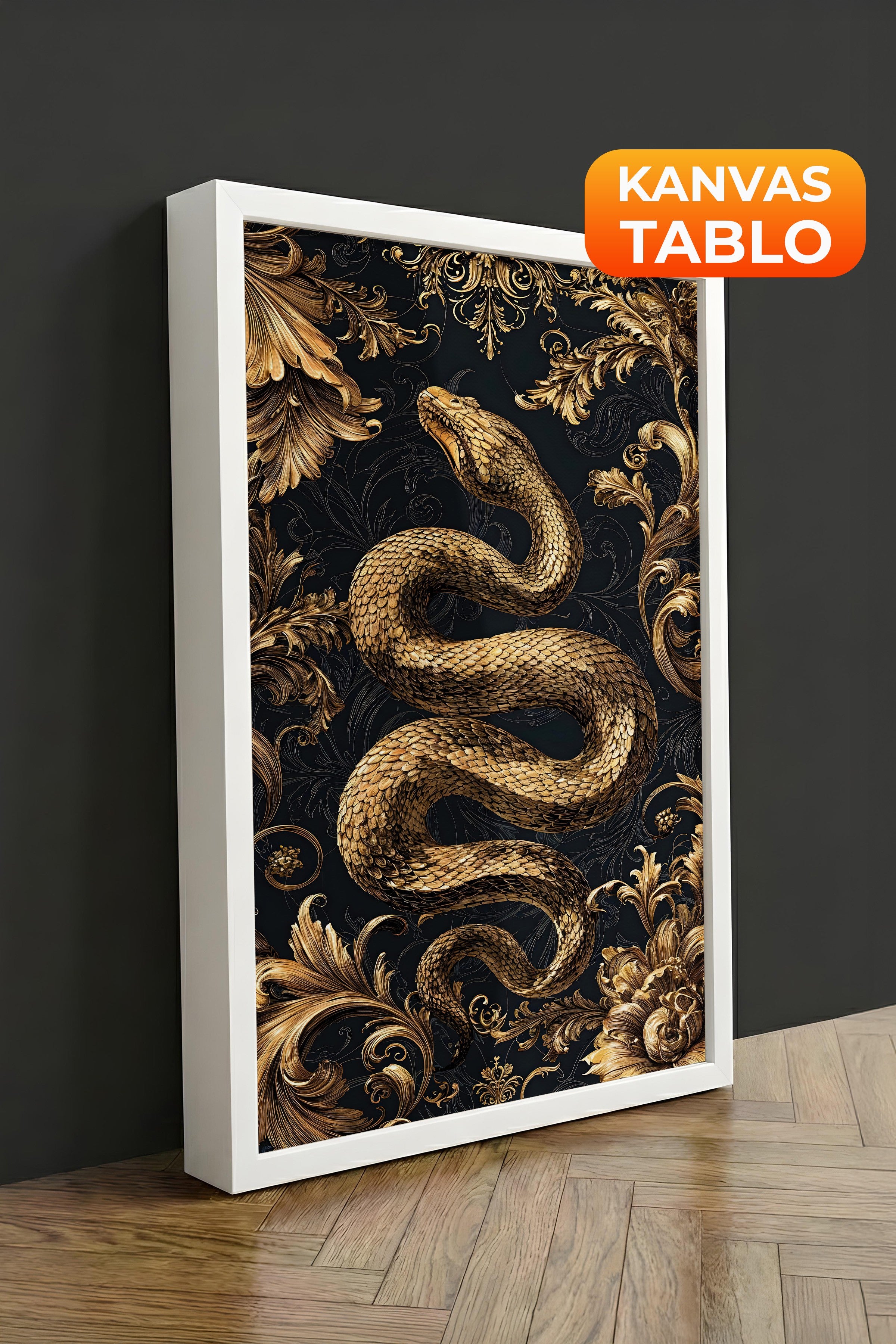 Duvar Tablosu, Lüks Beyaz Çerçeveli Kanvas Tablo, Ritüel Serisi, Yılan Tablo, NO:115249