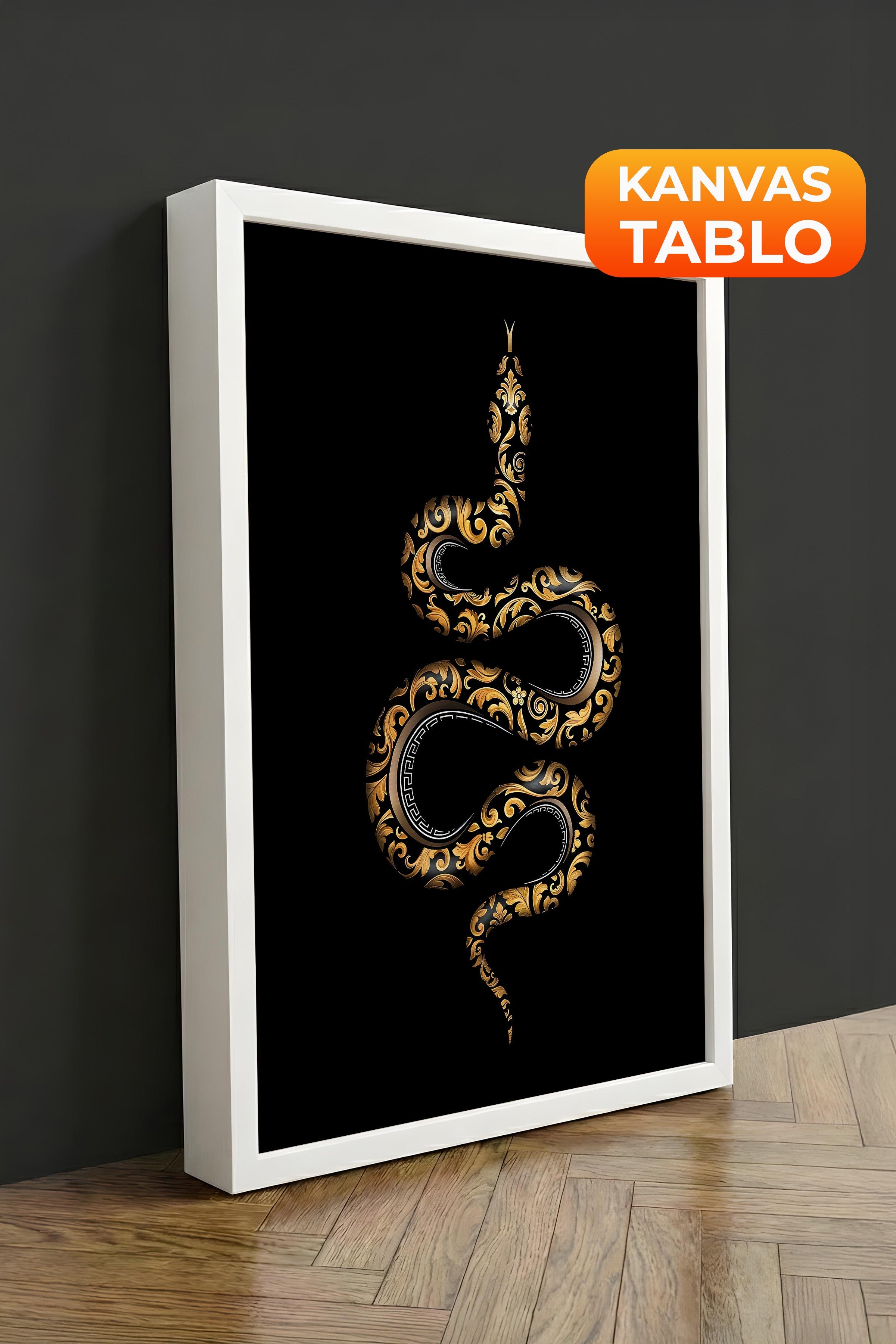 Duvar Tablosu, Lüks Beyaz Çerçeveli Kanvas Tablo, Ritüel Serisi, Yılan Tablo, NO:115263