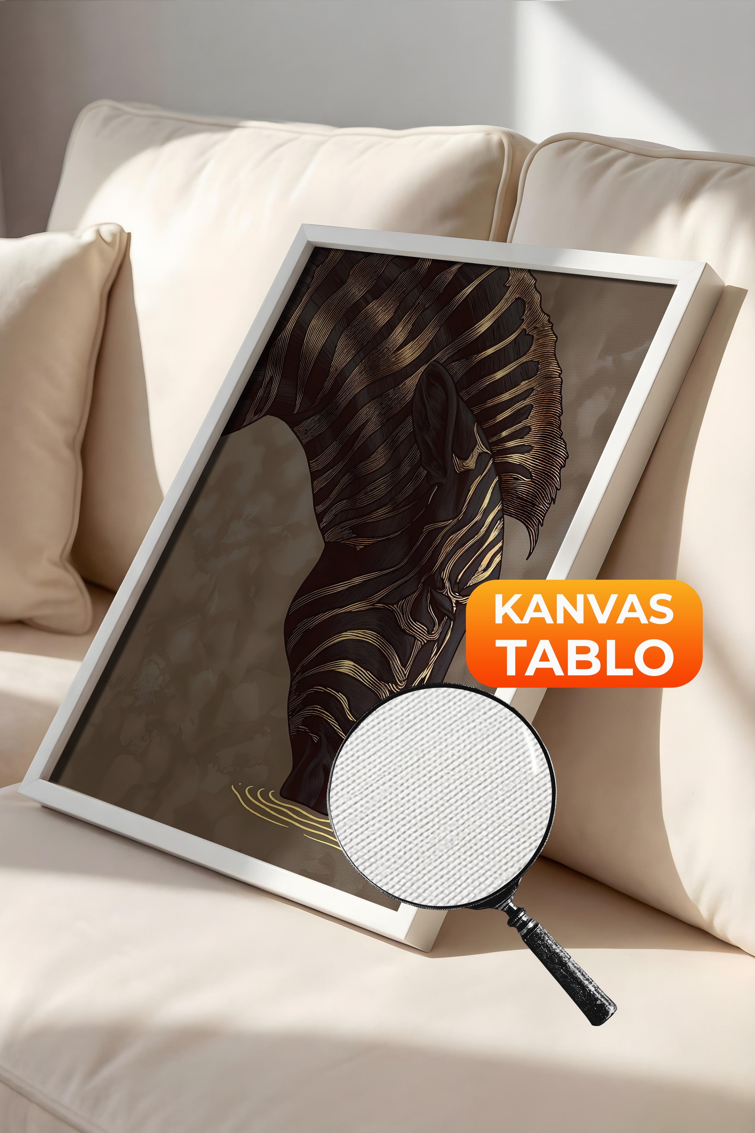 Duvar Tablosu, Lüks Beyaz Çerçeveli Kanvas Tablo, Ritüel Serisi, Zürafa Tablo, NO:115257