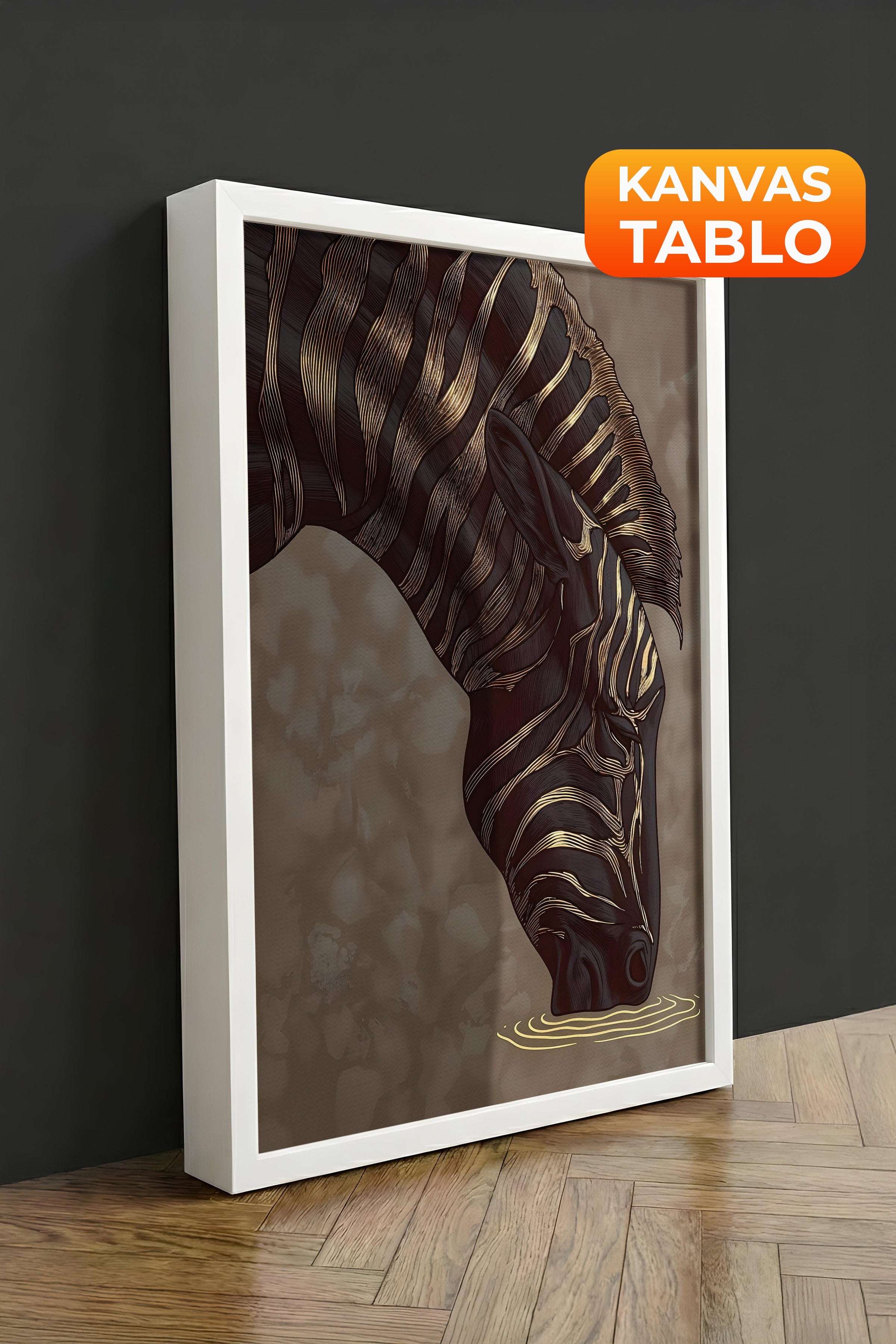 Duvar Tablosu, Lüks Beyaz Çerçeveli Kanvas Tablo, Ritüel Serisi, Zürafa Tablo, NO:115257