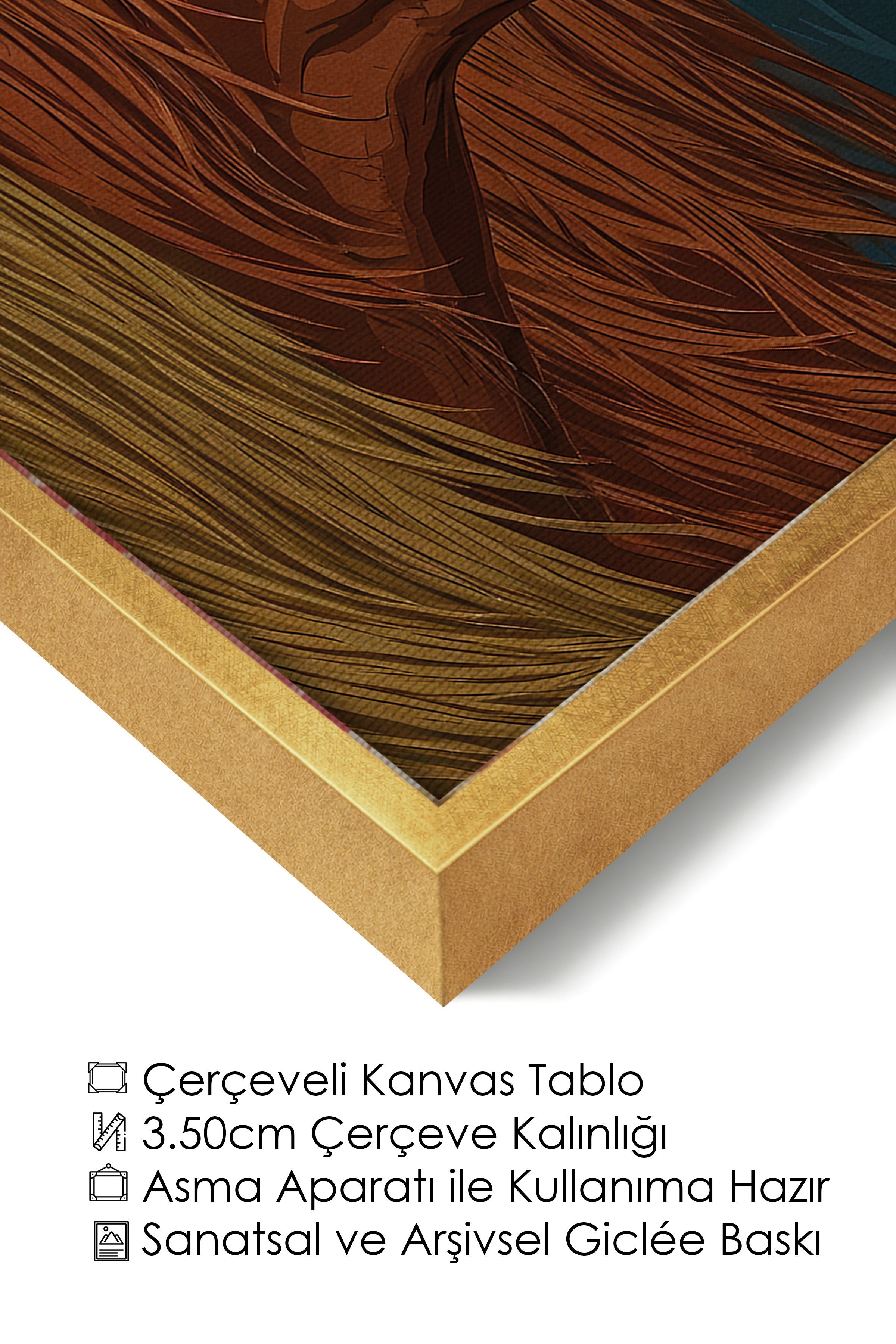 Duvar Tablosu, Lüks Gold Çerçeveli Kanvas Tablo, Ritüel Serisi, At Tablo, NO:115196