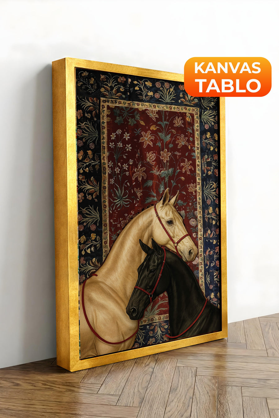 Duvar Tablosu, Lüks Gold Çerçeveli Kanvas Tablo, Ritüel Serisi, At Tablo, NO:115197