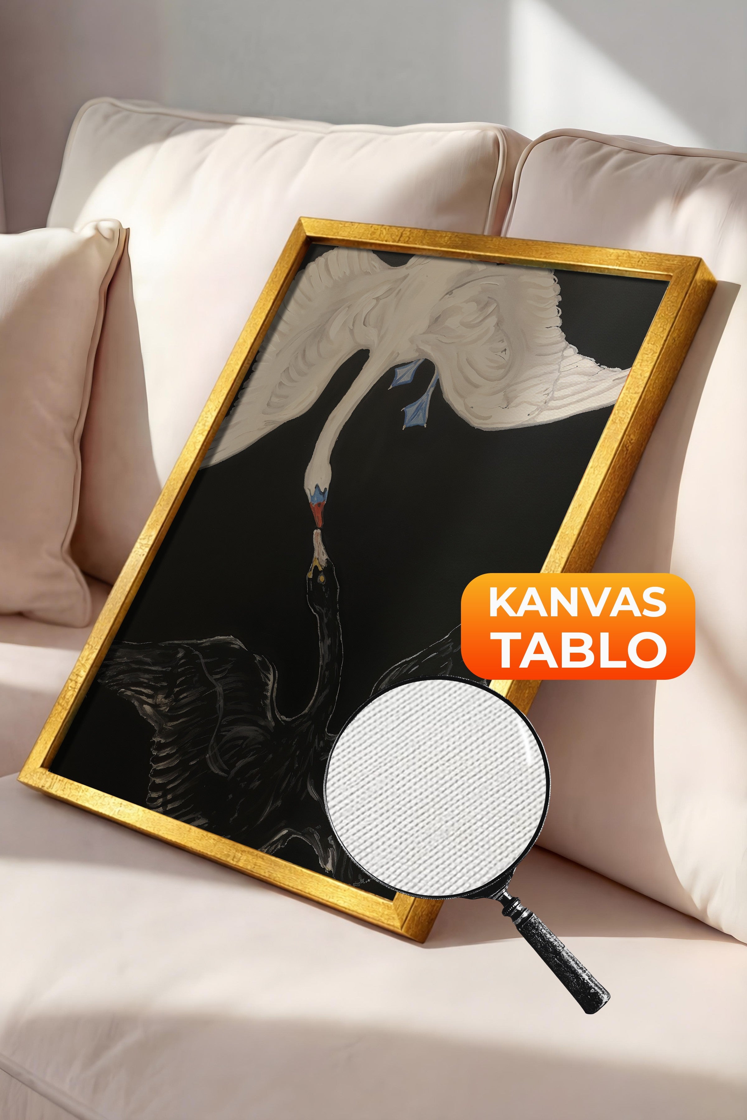 Duvar Tablosu, Lüks Gold Çerçeveli Kanvas Tablo, Ritüel Serisi, Kuş Tablo, NO:115199