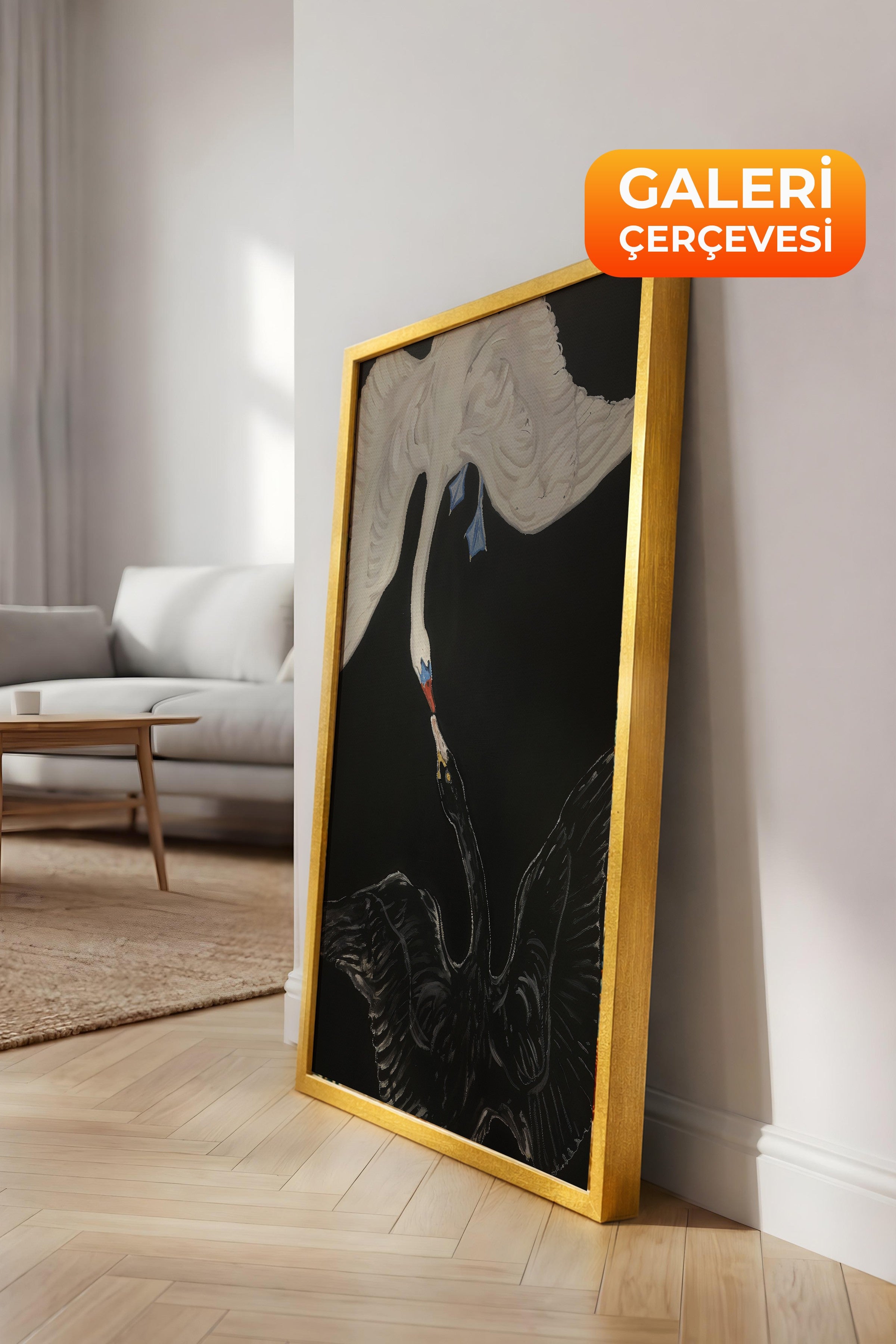 Duvar Tablosu, Lüks Gold Çerçeveli Kanvas Tablo, Ritüel Serisi, Kuş Tablo, NO:115199