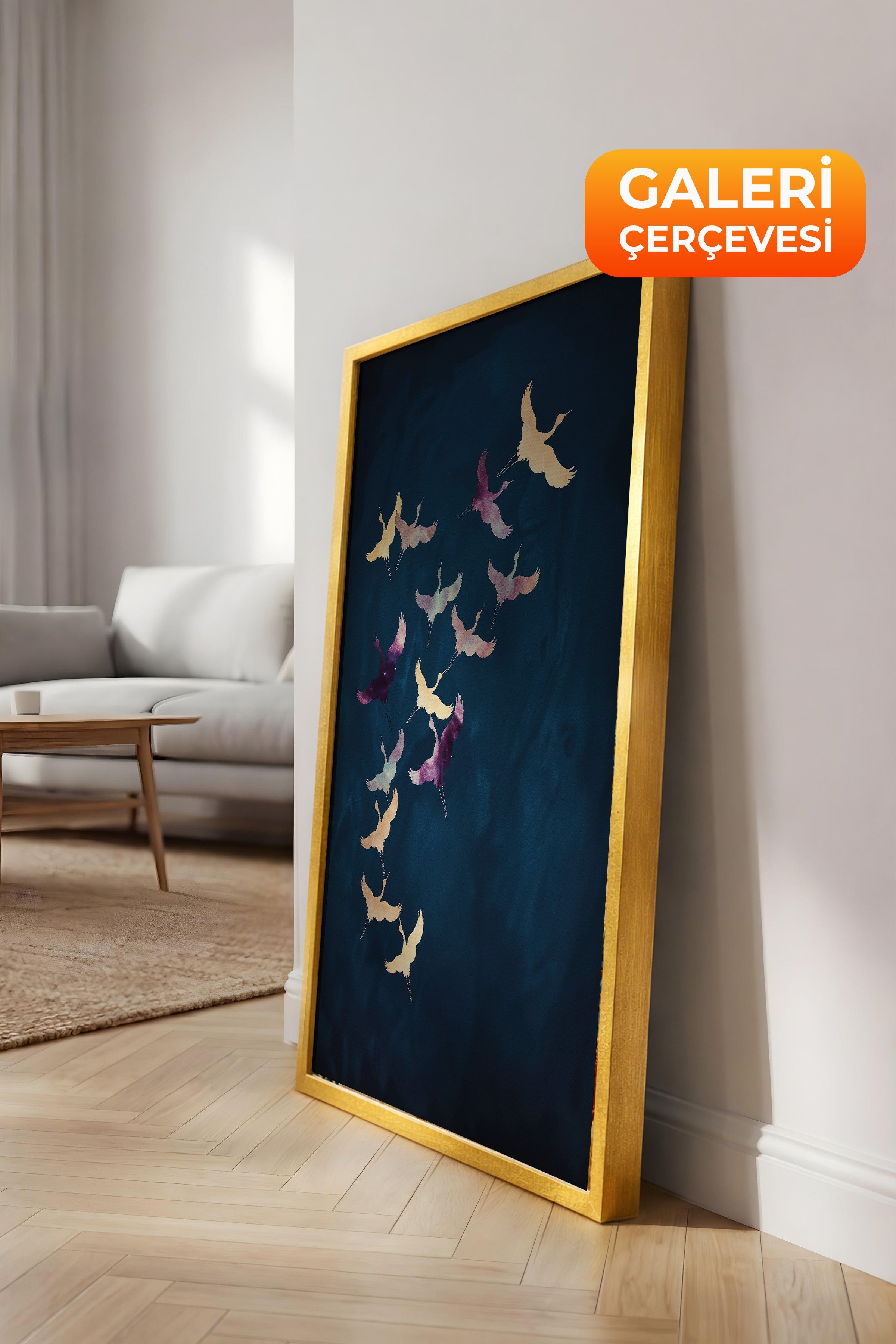 Duvar Tablosu, Lüks Gold Çerçeveli Kanvas Tablo, Ritüel Serisi, Kuş Tablo, NO:115200