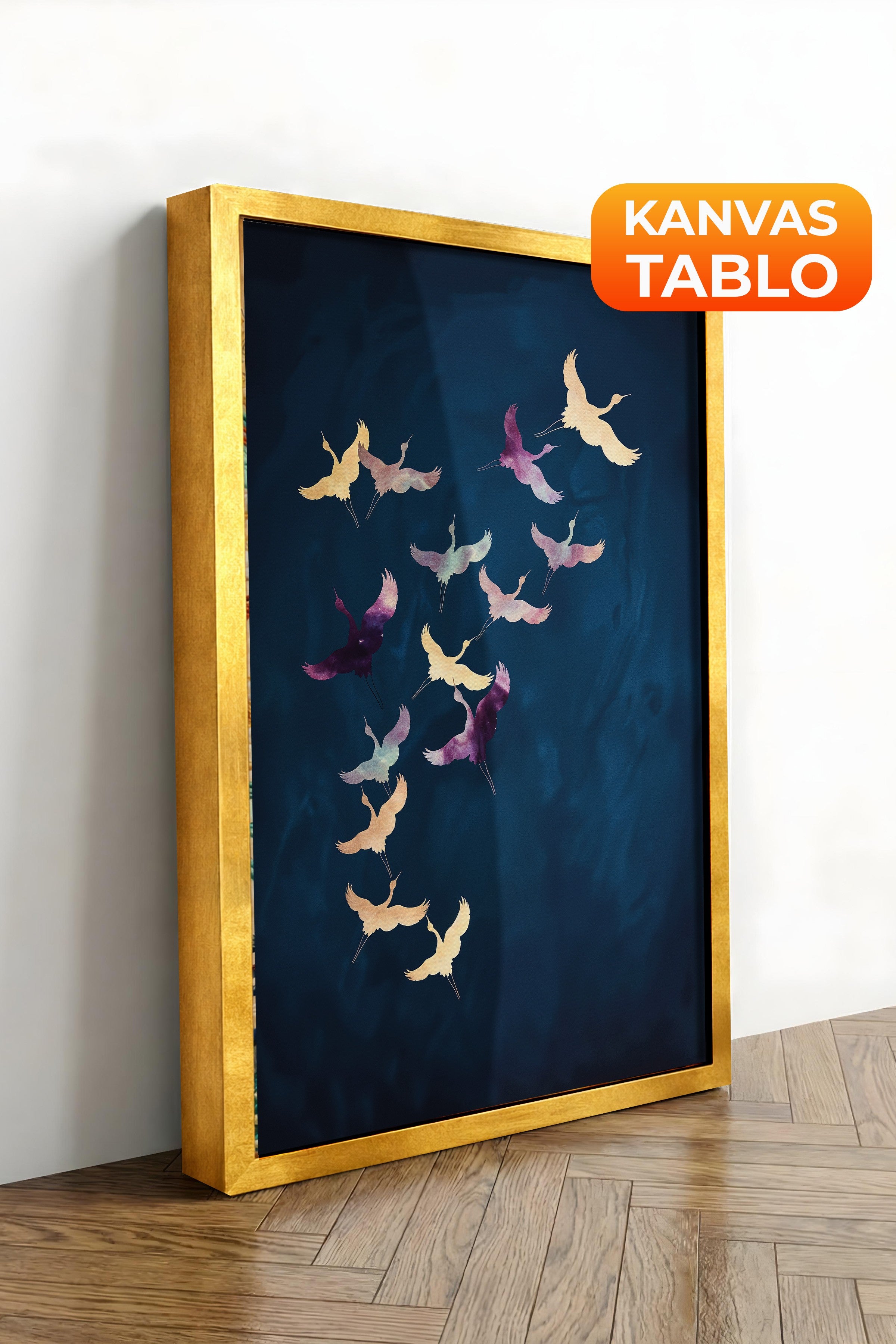 Duvar Tablosu, Lüks Gold Çerçeveli Kanvas Tablo, Ritüel Serisi, Kuş Tablo, NO:115200