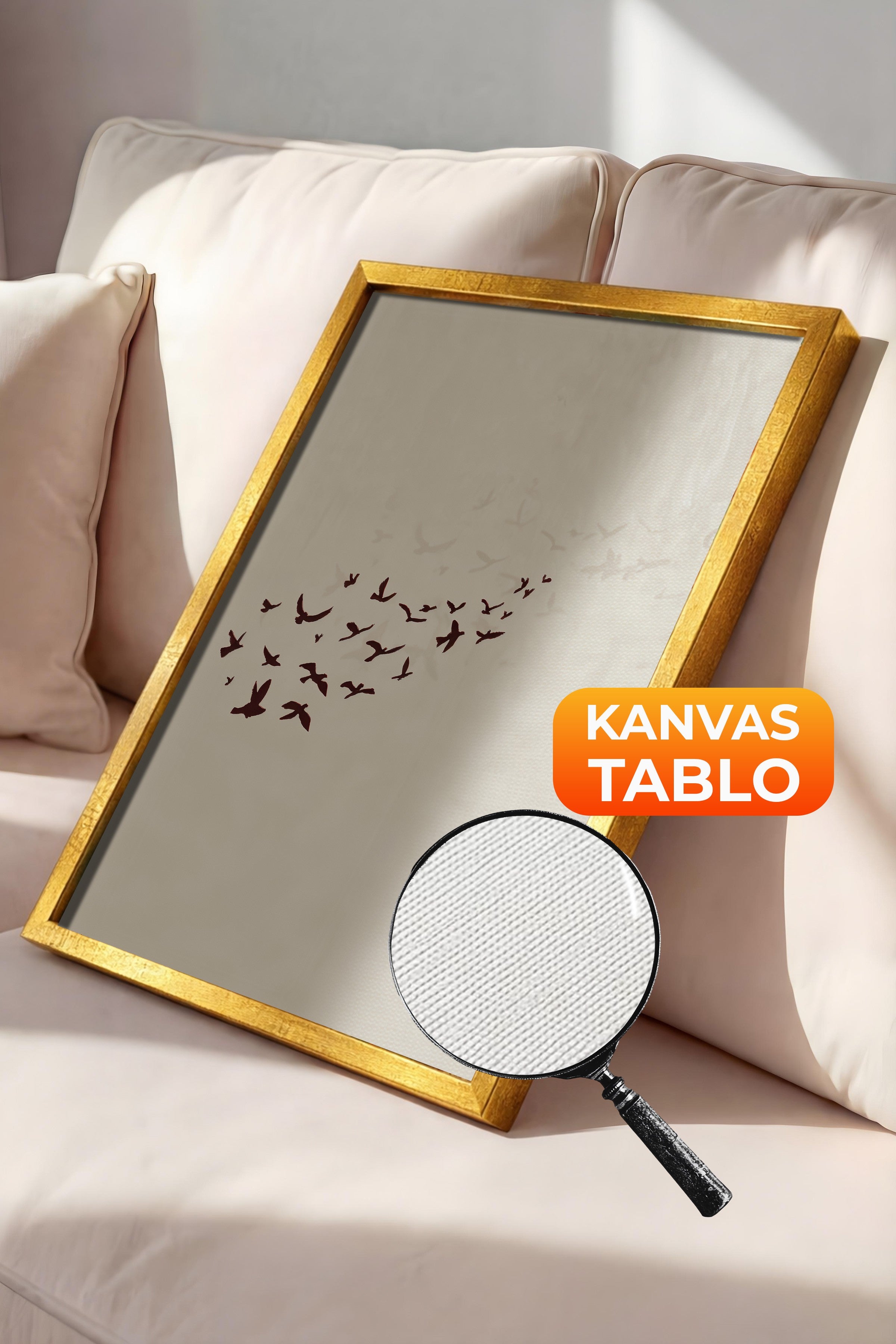 Duvar Tablosu, Lüks Gold Çerçeveli Kanvas Tablo, Ritüel Serisi, Kuş Tablo, NO:115204