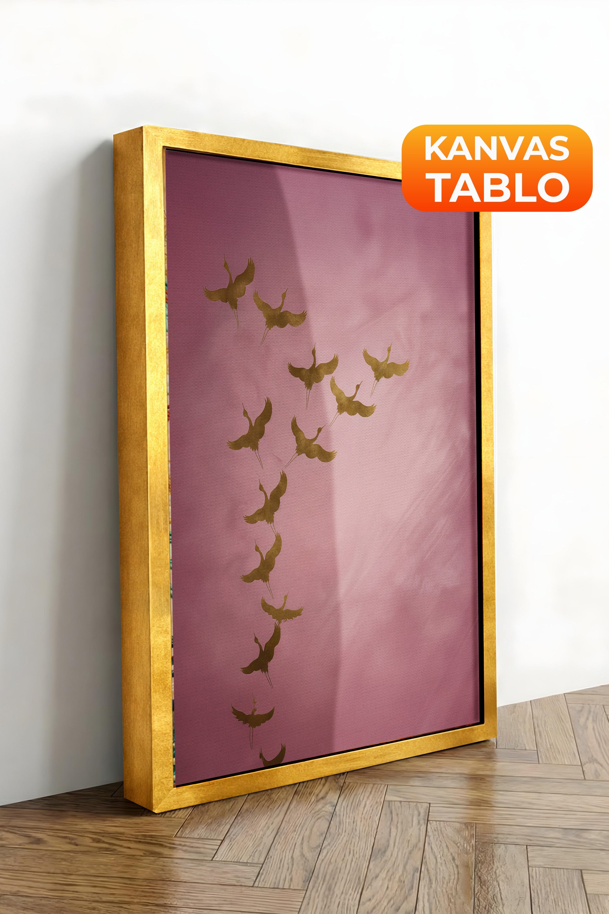 Duvar Tablosu, Lüks Gold Çerçeveli Kanvas Tablo, Ritüel Serisi, Kuş Tablo, NO:115206