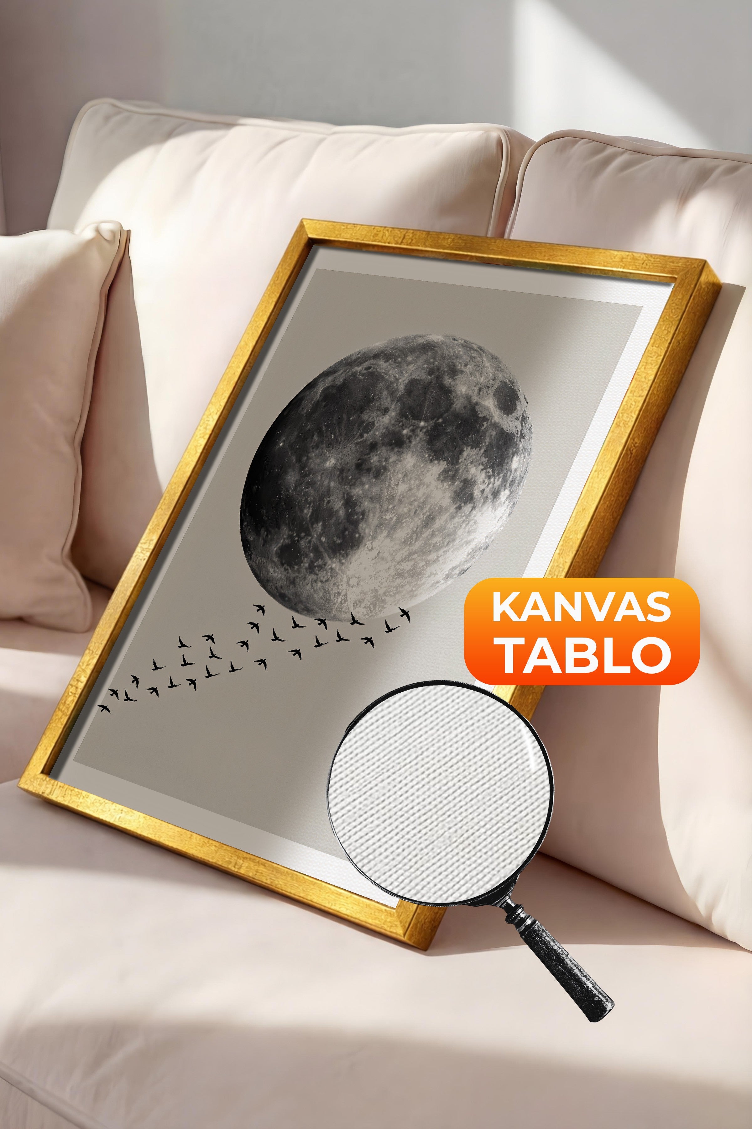 Duvar Tablosu, Lüks Gold Çerçeveli Kanvas Tablo, Ritüel Serisi, Kuş Tablo, NO:115210