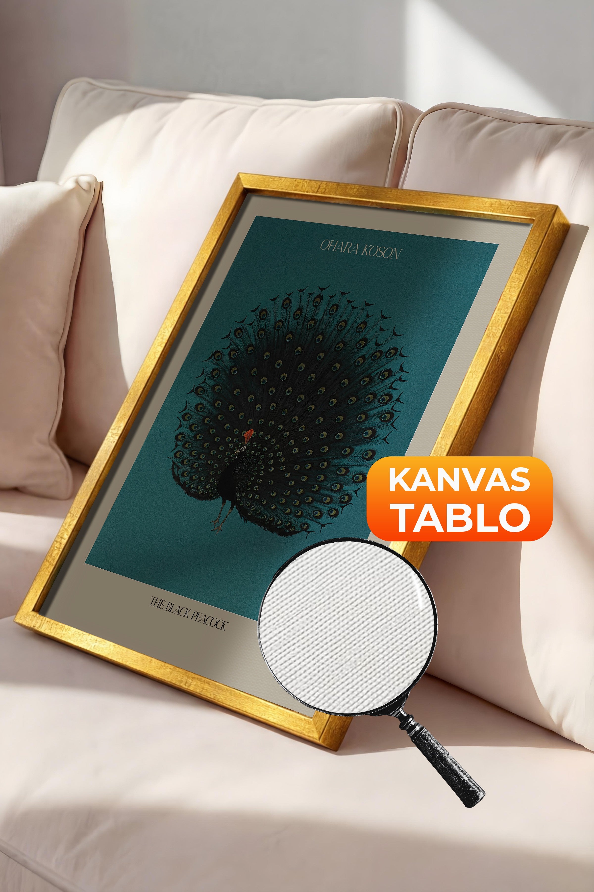 Duvar Tablosu, Lüks Gold Çerçeveli Kanvas Tablo, Ritüel Serisi, Kuş Tablo, NO:115211