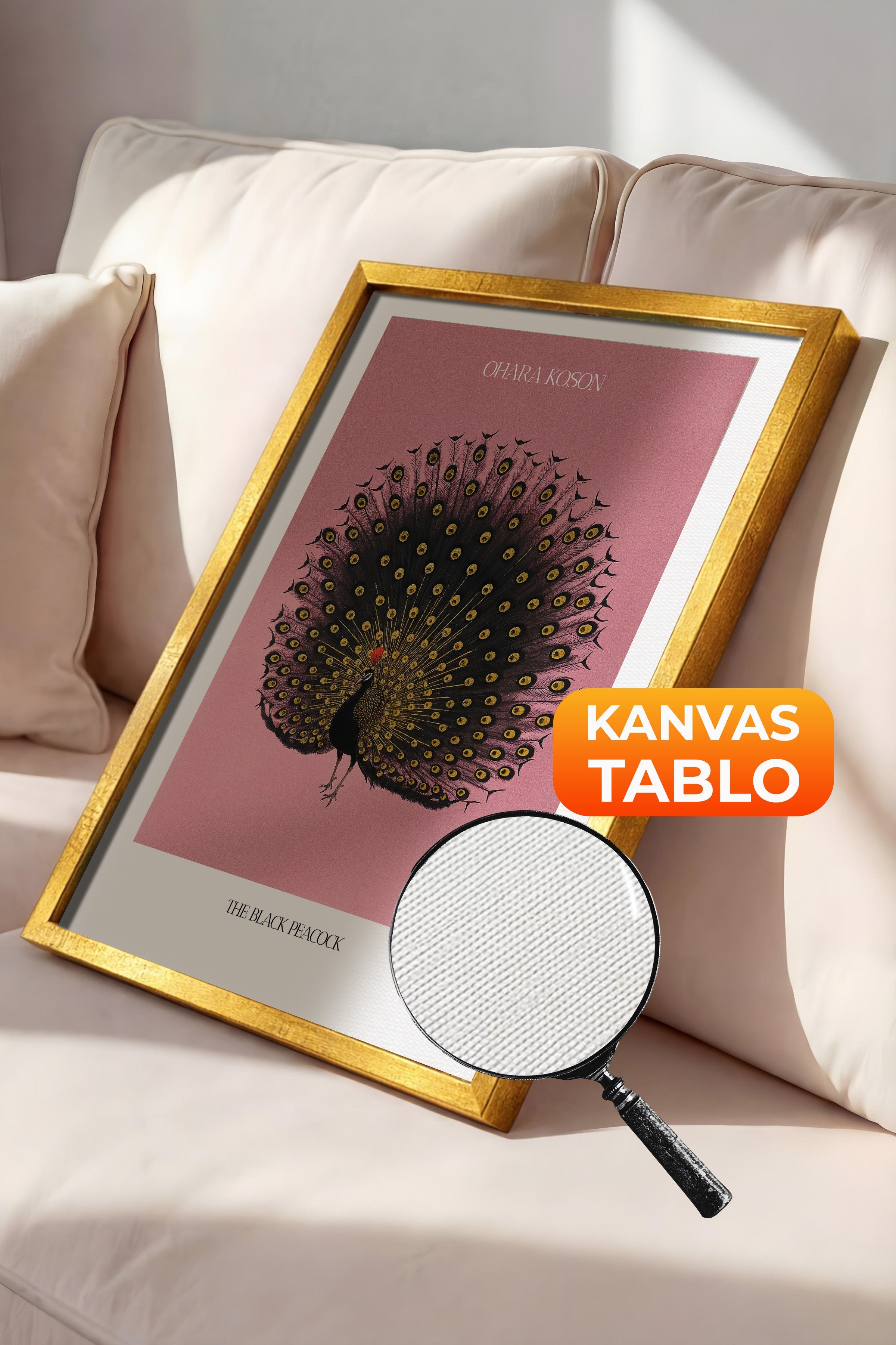 Duvar Tablosu, Lüks Gold Çerçeveli Kanvas Tablo, Ritüel Serisi, Kuş Tablo, NO:115214