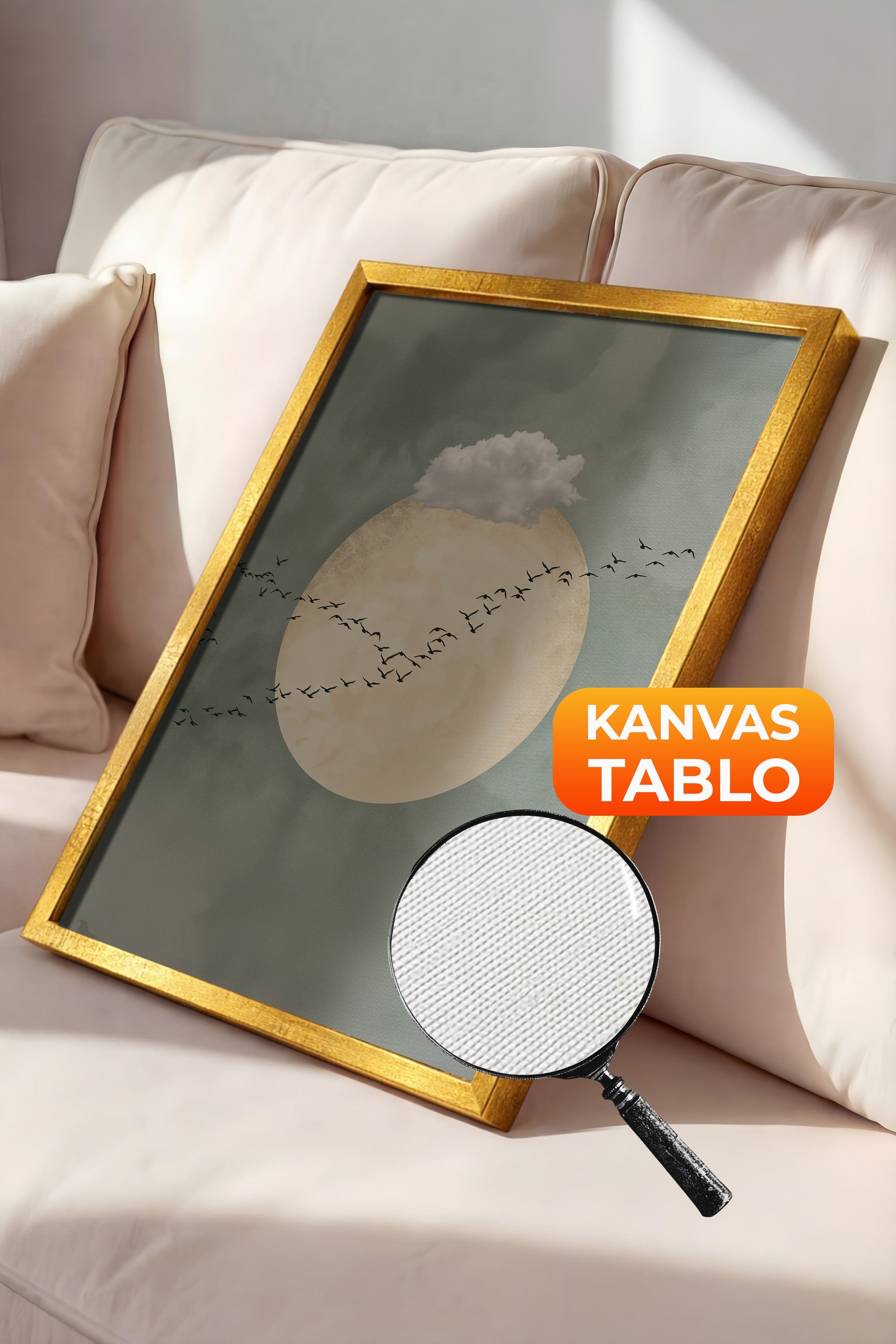 Duvar Tablosu, Lüks Gold Çerçeveli Kanvas Tablo, Ritüel Serisi, Kuş Tablo, NO:115221
