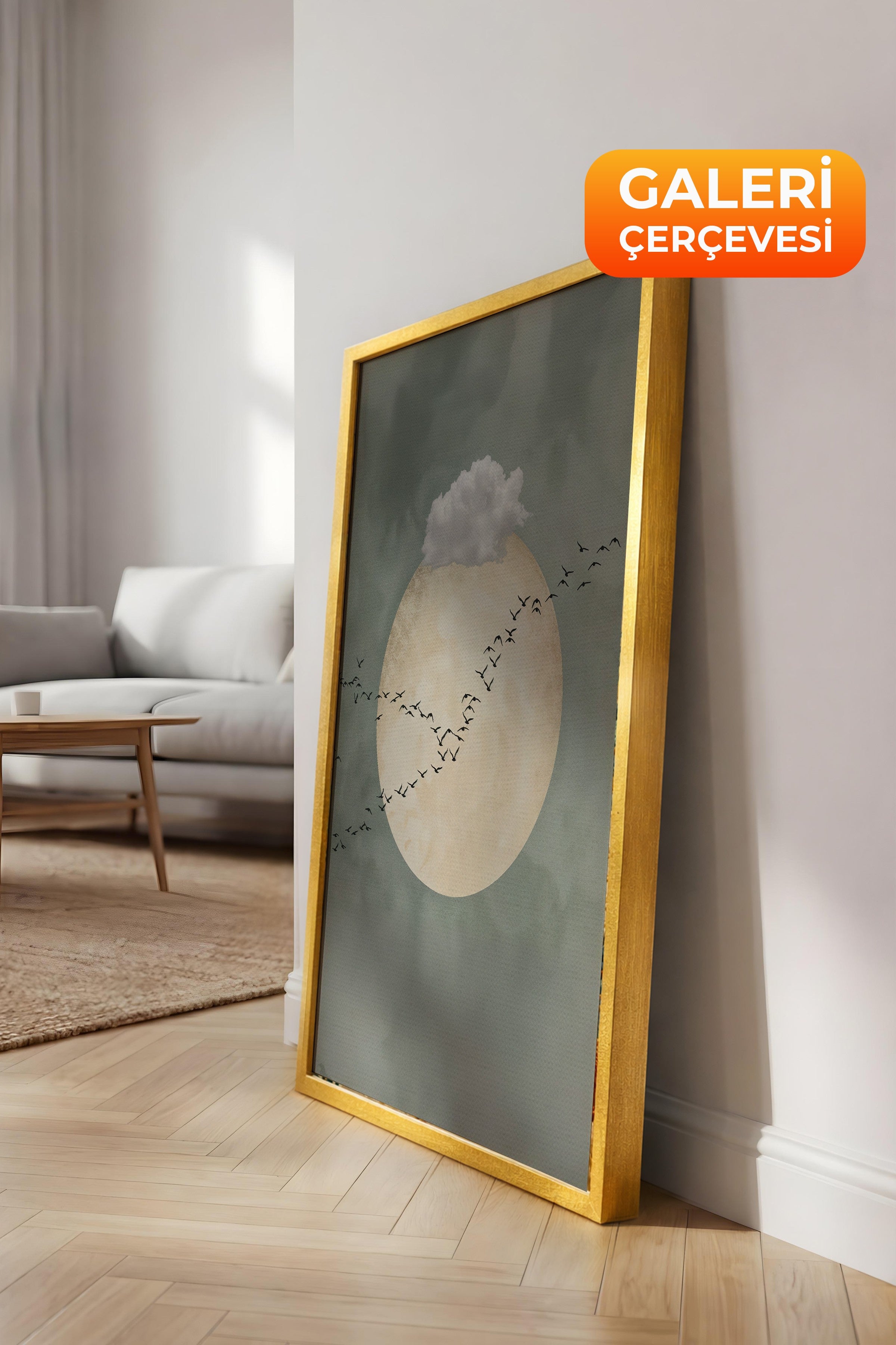 Duvar Tablosu, Lüks Gold Çerçeveli Kanvas Tablo, Ritüel Serisi, Kuş Tablo, NO:115221