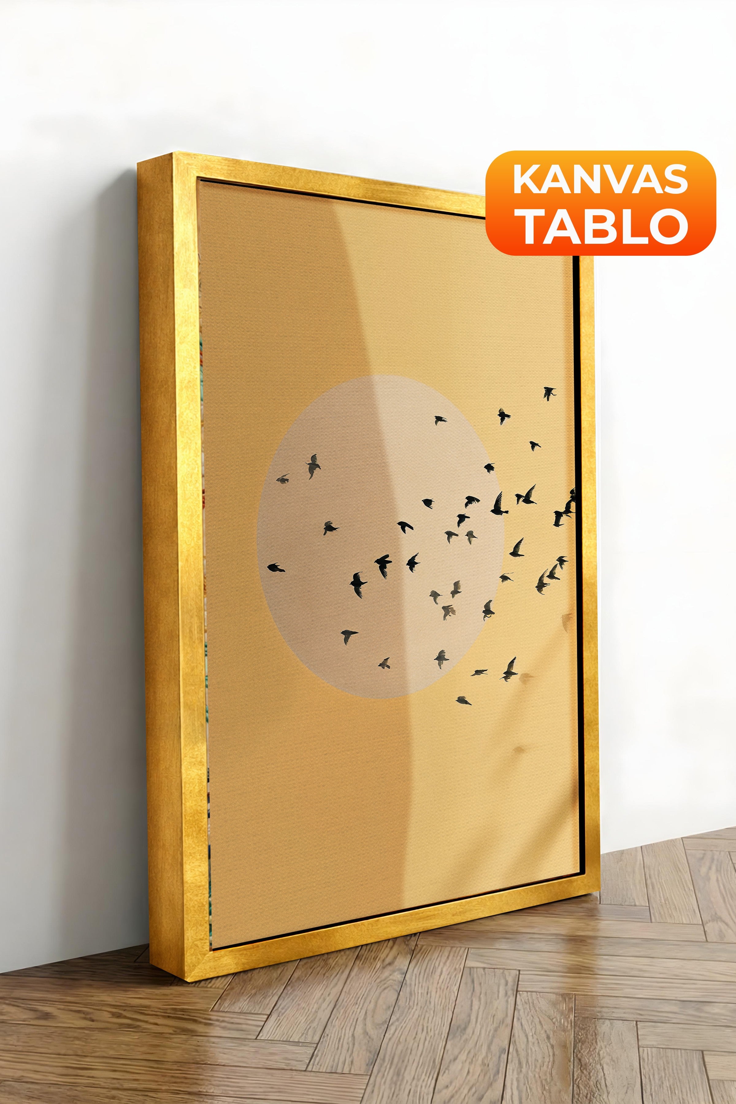 Duvar Tablosu, Lüks Gold Çerçeveli Kanvas Tablo, Ritüel Serisi, Kuş Tablo, NO:115224