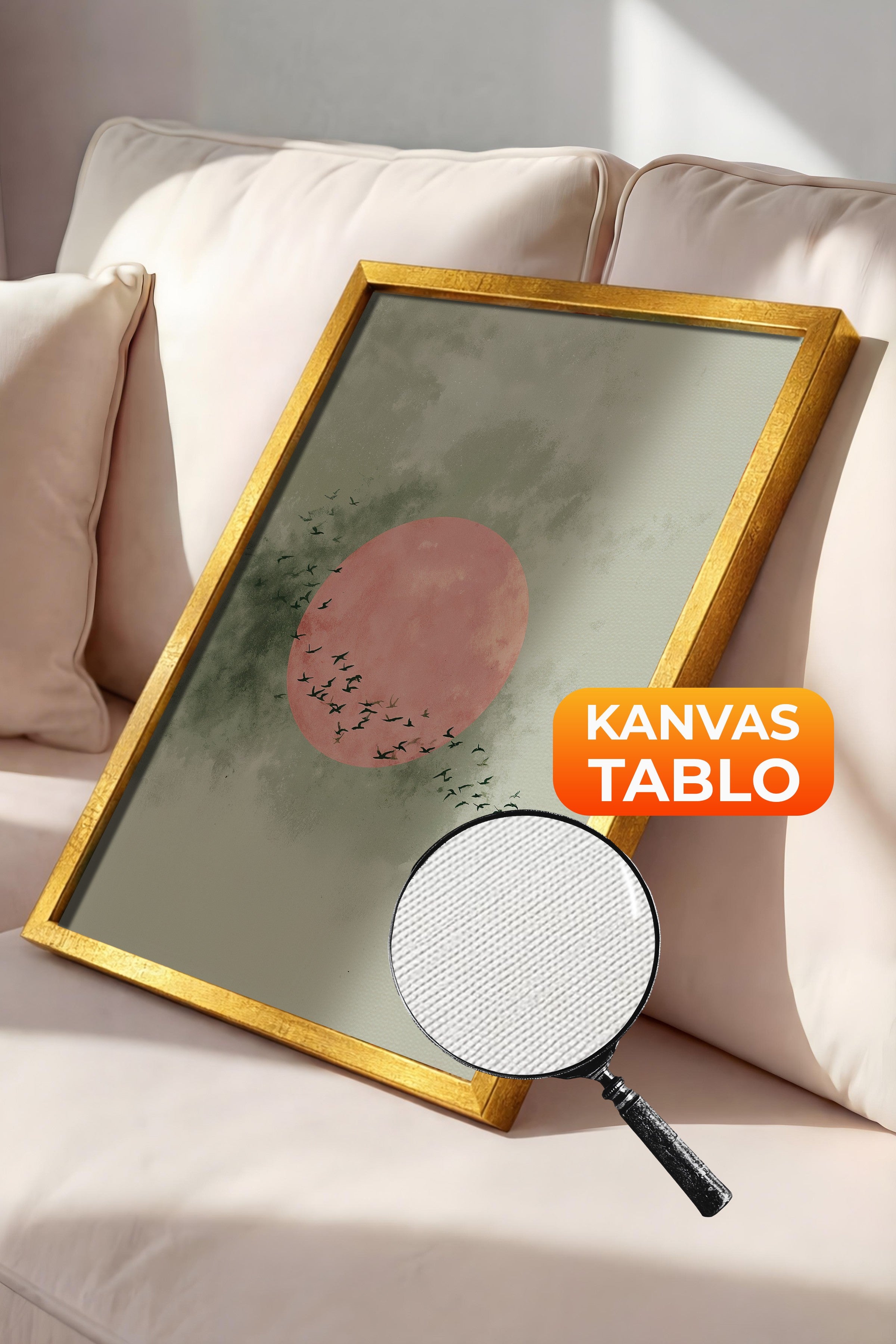 Duvar Tablosu, Lüks Gold Çerçeveli Kanvas Tablo, Ritüel Serisi, Kuş Tablo, NO:115236