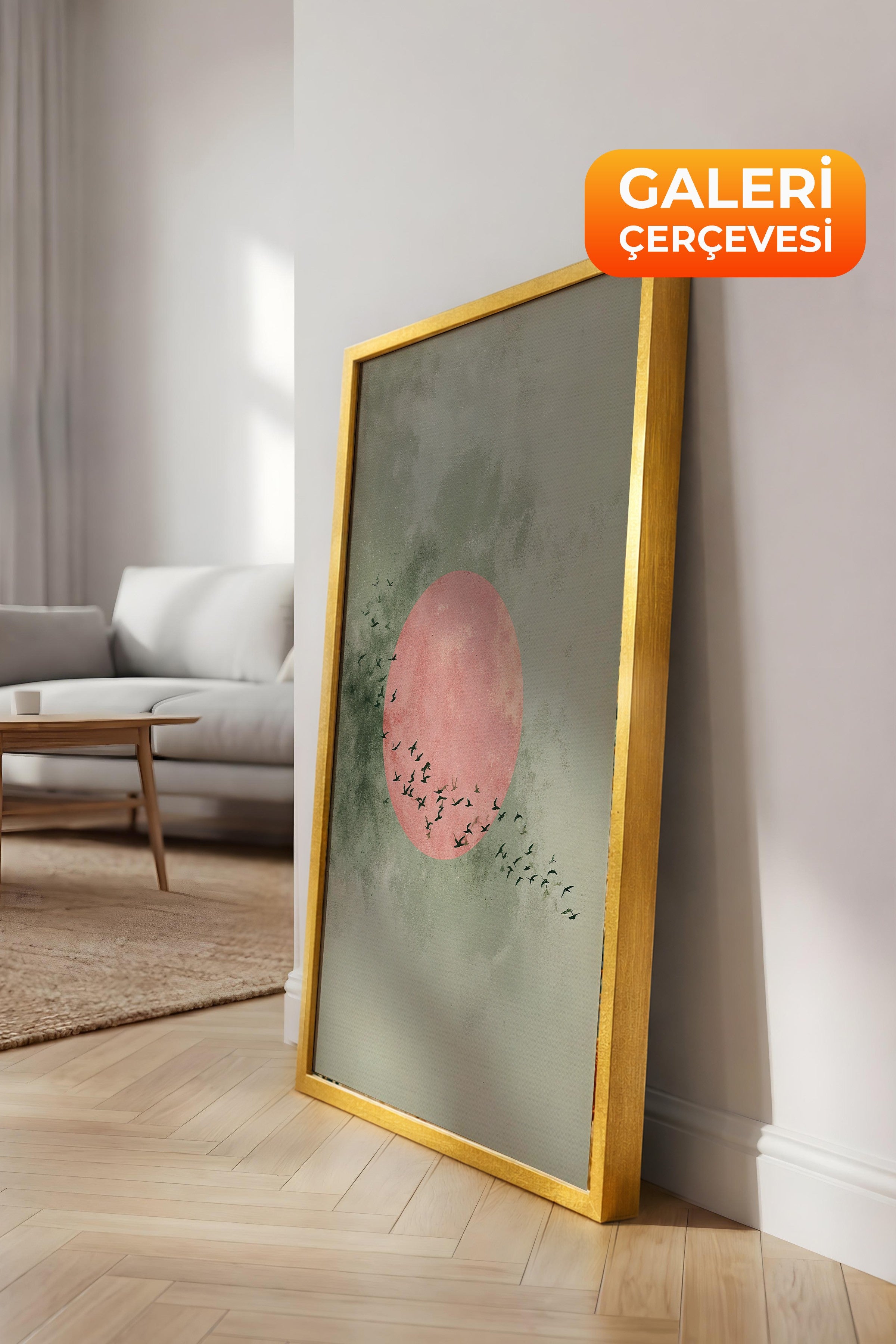 Duvar Tablosu, Lüks Gold Çerçeveli Kanvas Tablo, Ritüel Serisi, Kuş Tablo, NO:115236