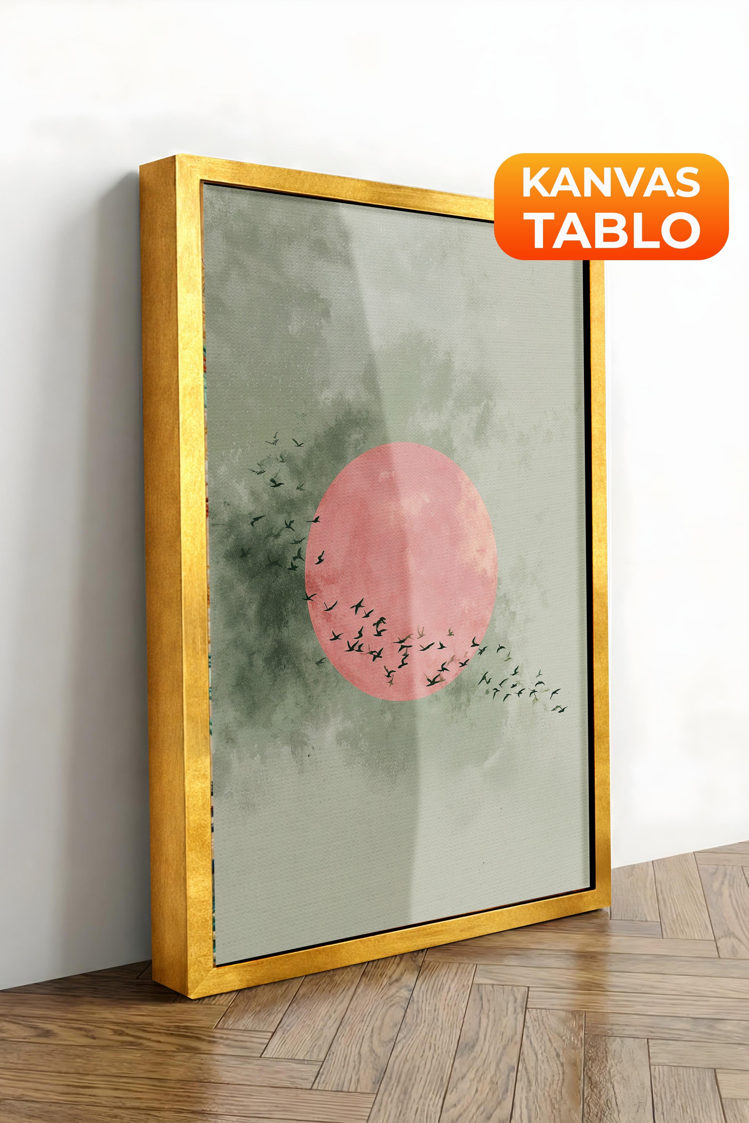 Duvar Tablosu, Lüks Gold Çerçeveli Kanvas Tablo, Ritüel Serisi, Kuş Tablo, NO:115236