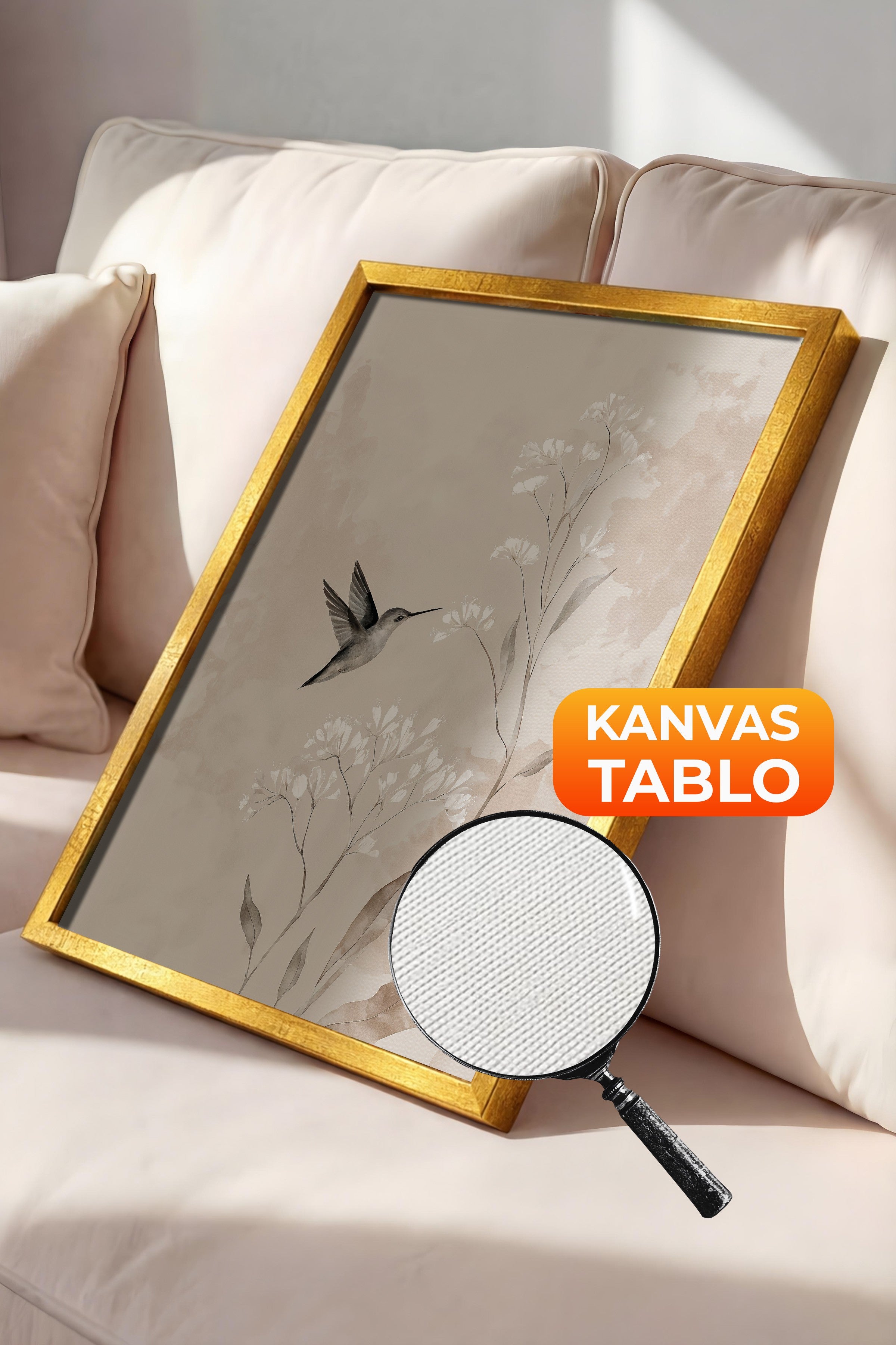 Duvar Tablosu, Lüks Gold Çerçeveli Kanvas Tablo, Ritüel Serisi, Kuş Tablo, NO:115239