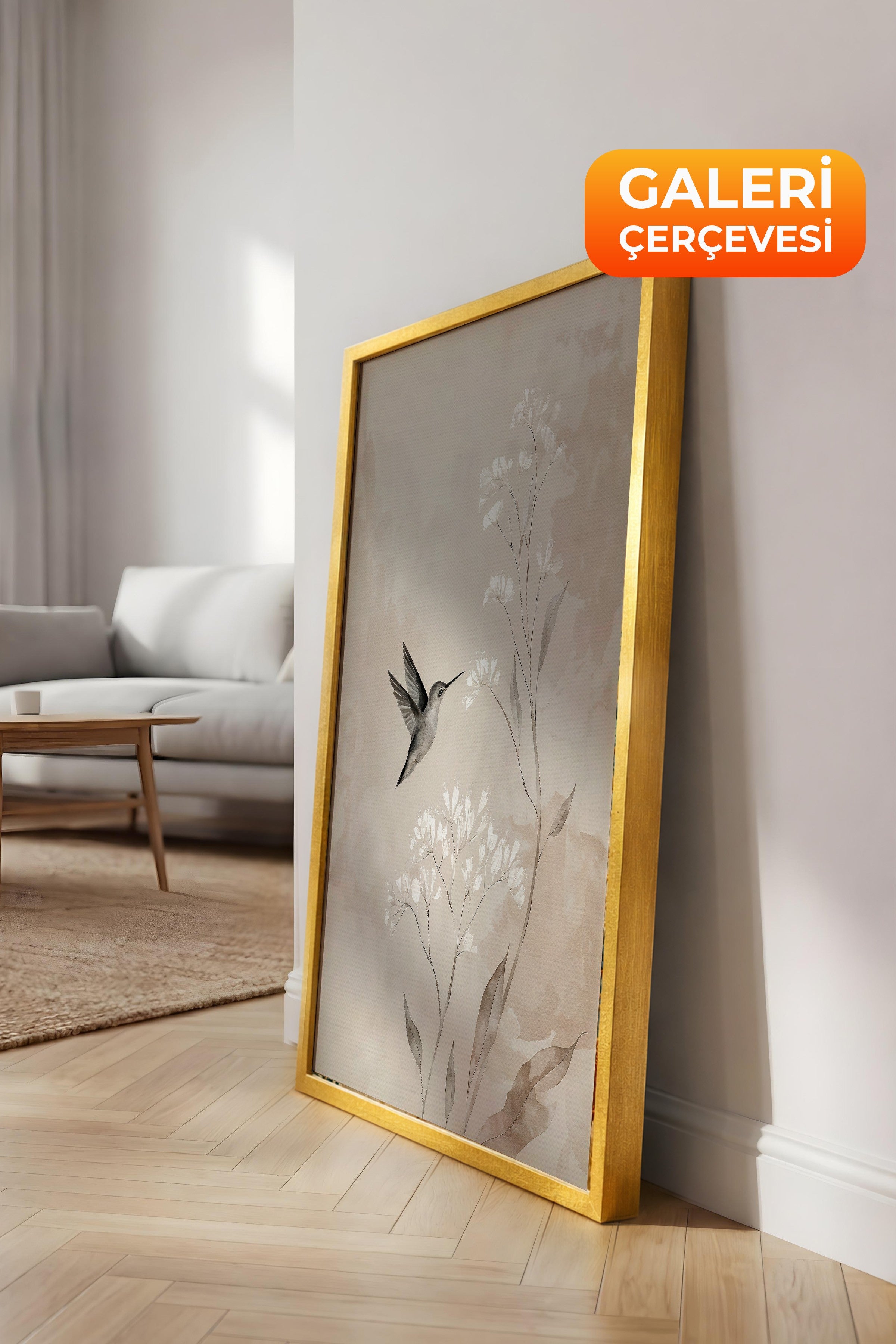 Duvar Tablosu, Lüks Gold Çerçeveli Kanvas Tablo, Ritüel Serisi, Kuş Tablo, NO:115239