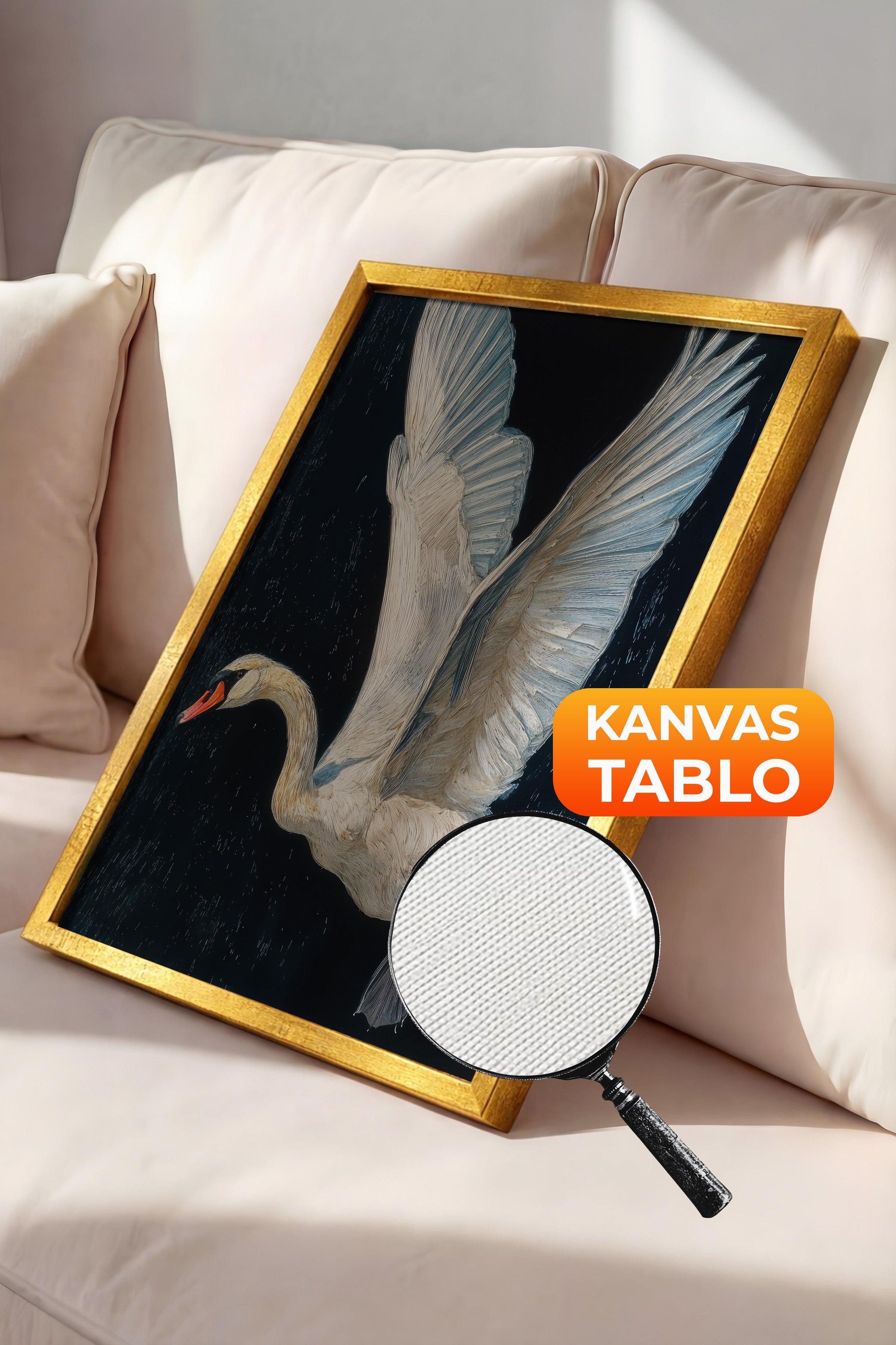 Duvar Tablosu, Lüks Gold Çerçeveli Kanvas Tablo, Ritüel Serisi, Kuş Tablo, NO:115243