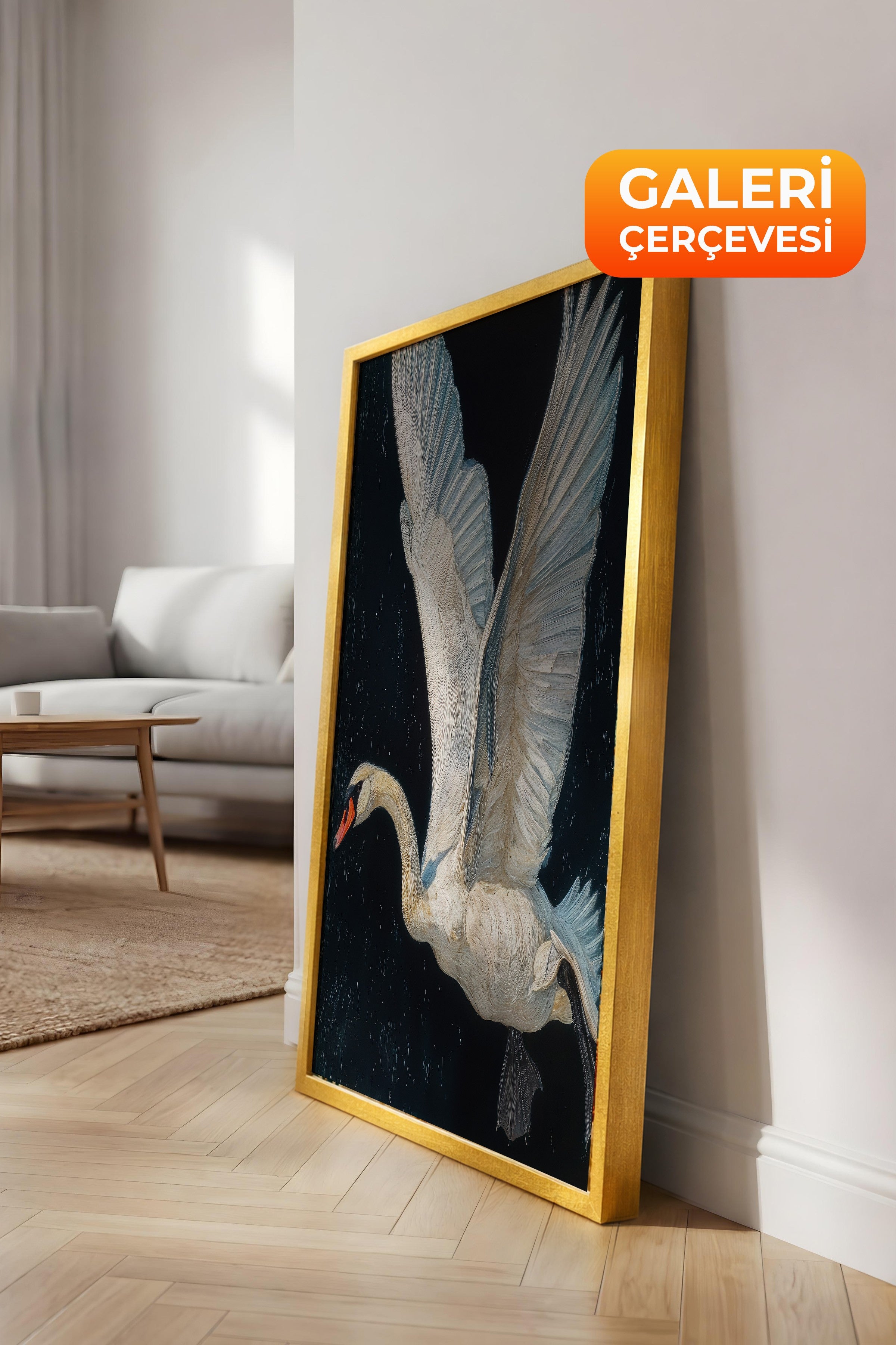 Duvar Tablosu, Lüks Gold Çerçeveli Kanvas Tablo, Ritüel Serisi, Kuş Tablo, NO:115243